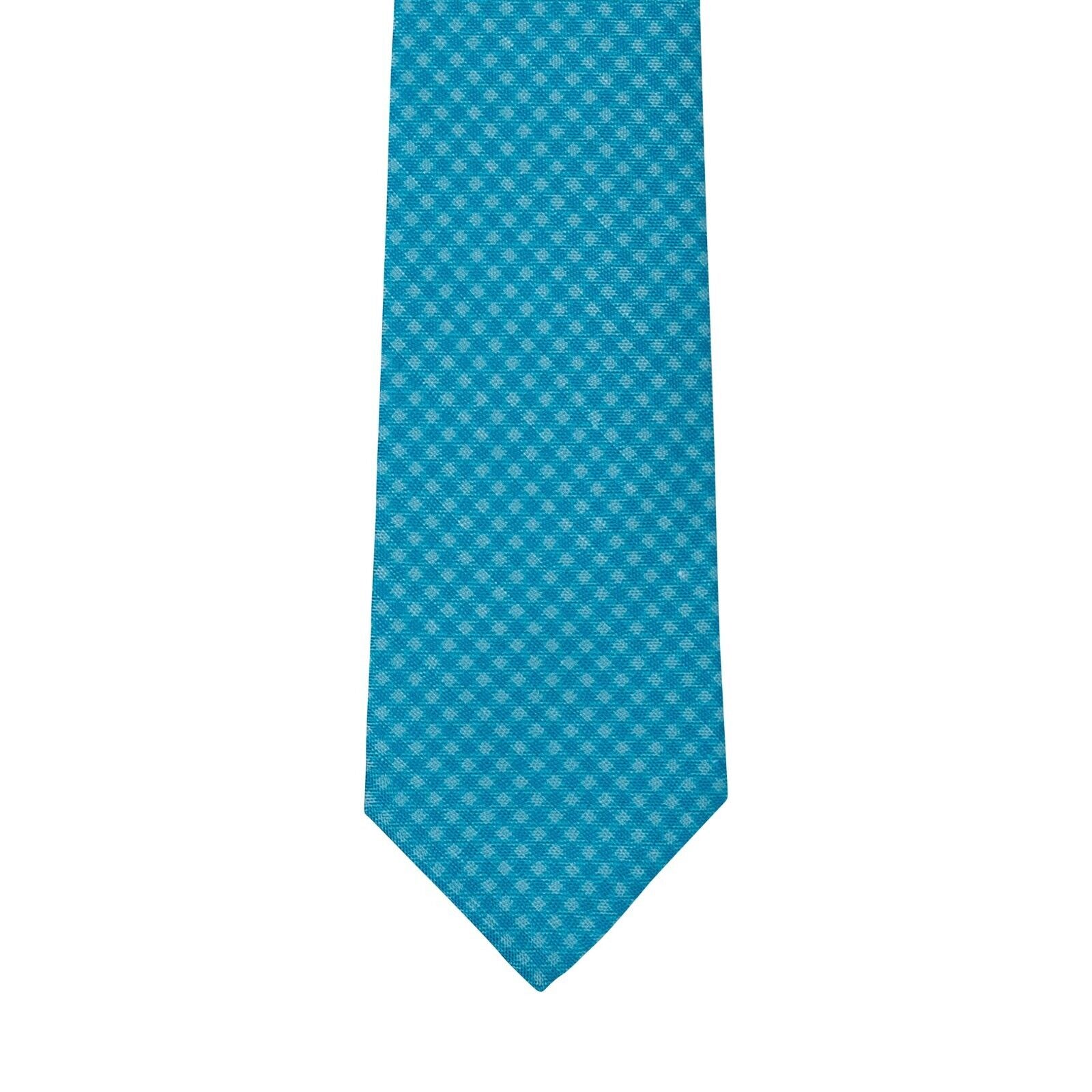 $330 KITON NAPOLI 7 - Fold Tie Checks Blue Silk / Linen 148cm - 8.5cm