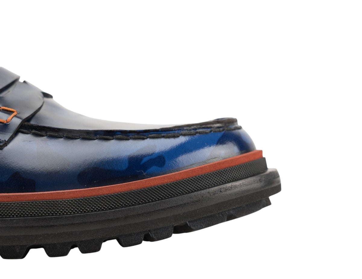 1050$ TESTONI Penny Loafers Shoes Camouflage Calf Navy 8 UK / 9 US / 42 IT