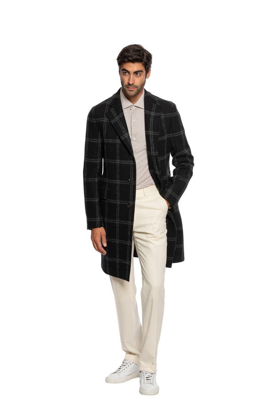 $1600 BOGLIOLI Single Braested Black Coat K.Jacket Flannel Wool 38 US / 48 EU