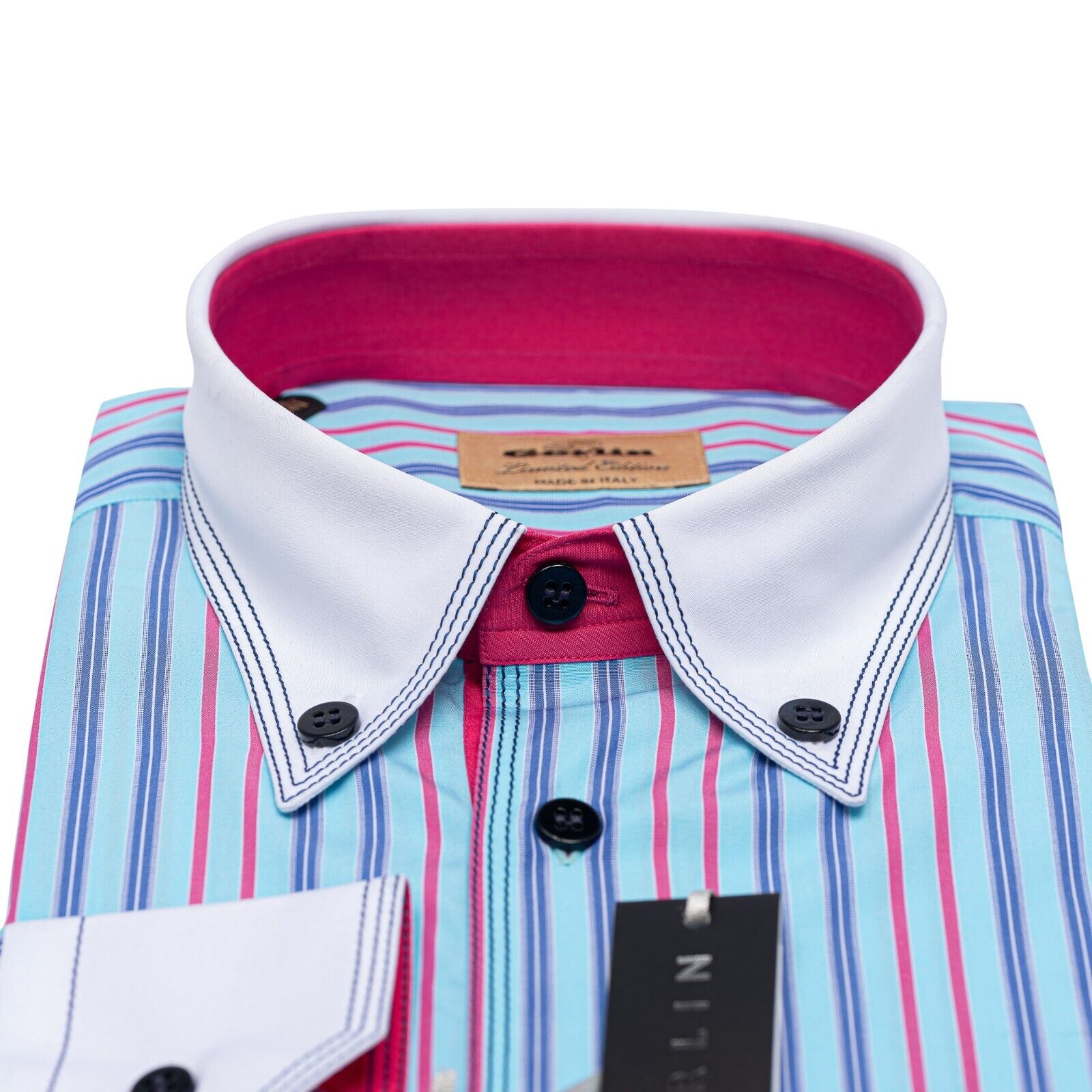 690$ LUXURY GERLIN Shirt Point Collar Blue Cotton 16 - 41 10C ZILLI