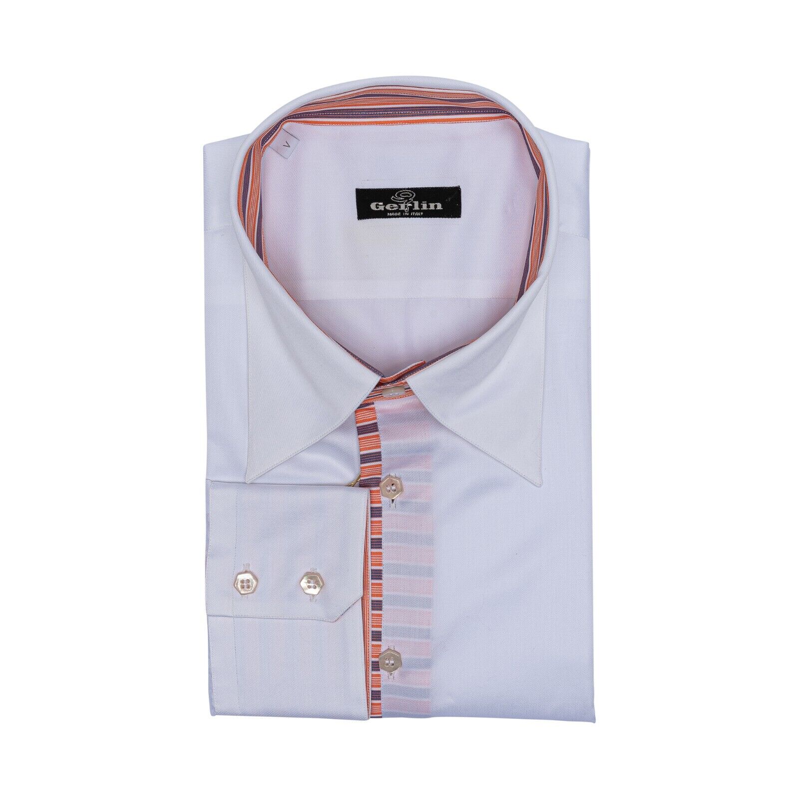 690$ ITALIAN LUXURY GERLIN Shirt Point Collar White FINE Cotton 5C ZILLI