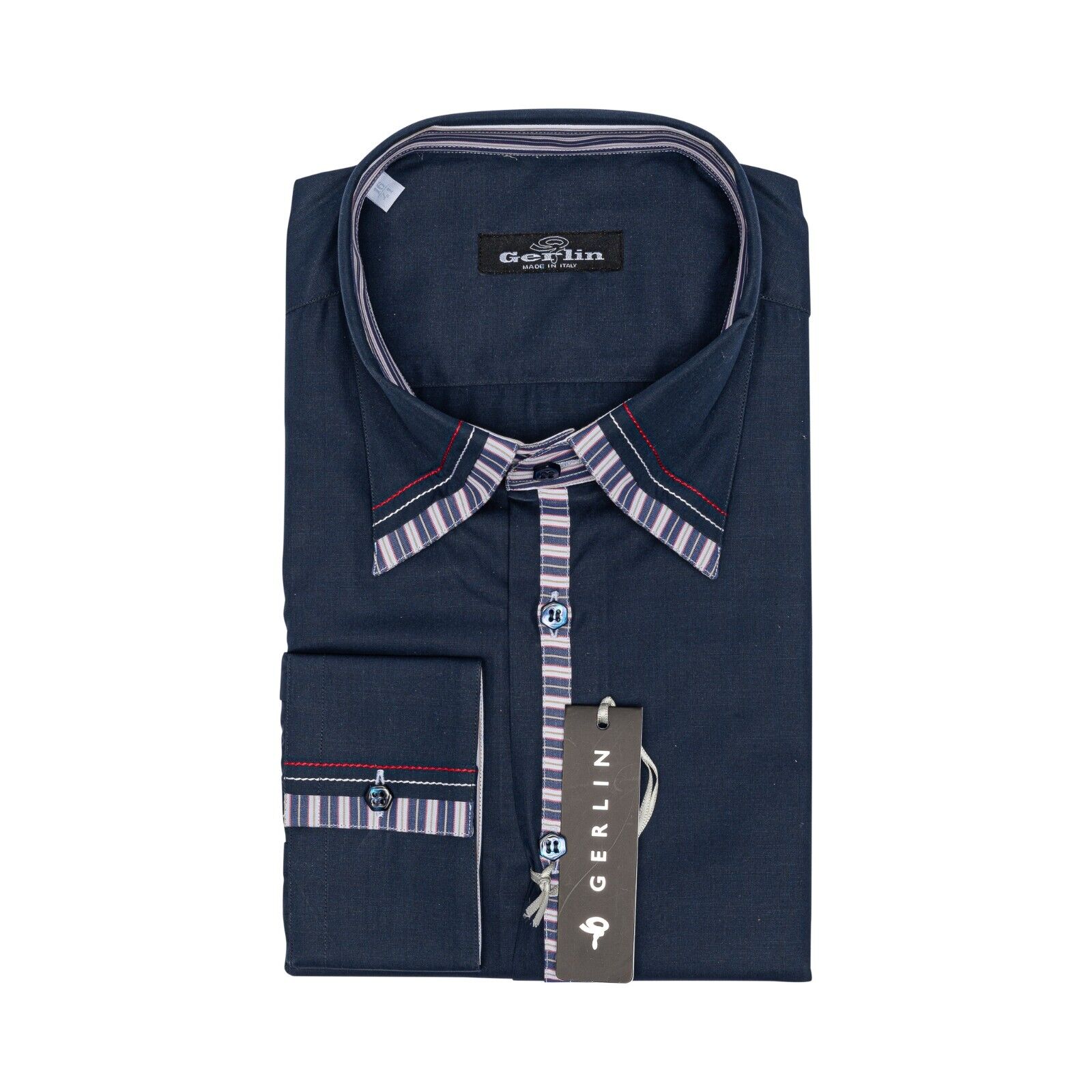 690$ LUXURY GERLIN Shirt Blue SUPRALUX ALUMO Cotton 16 - 41 5R BIJAN