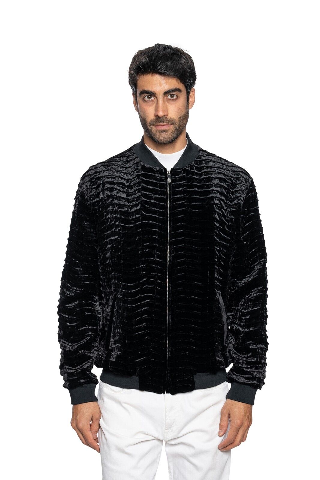 2000$ ITALO FERRETTI Bomber Jacket Velvet "REPTILE" Lining in Silk 42 US / 52 EU