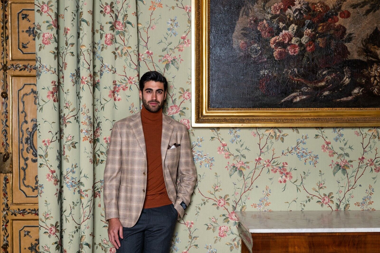 $2790 BELVEST Beige Check Pure Cashmere Jacket  40 US / 50 EU Drop 7R
