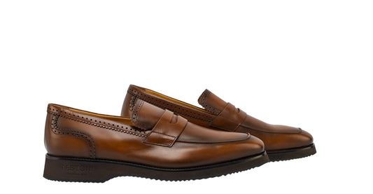 $1200 TESTONI BOLOGNA "Bolgheri" Loafer Shoes Shaded Calf Cider Brown