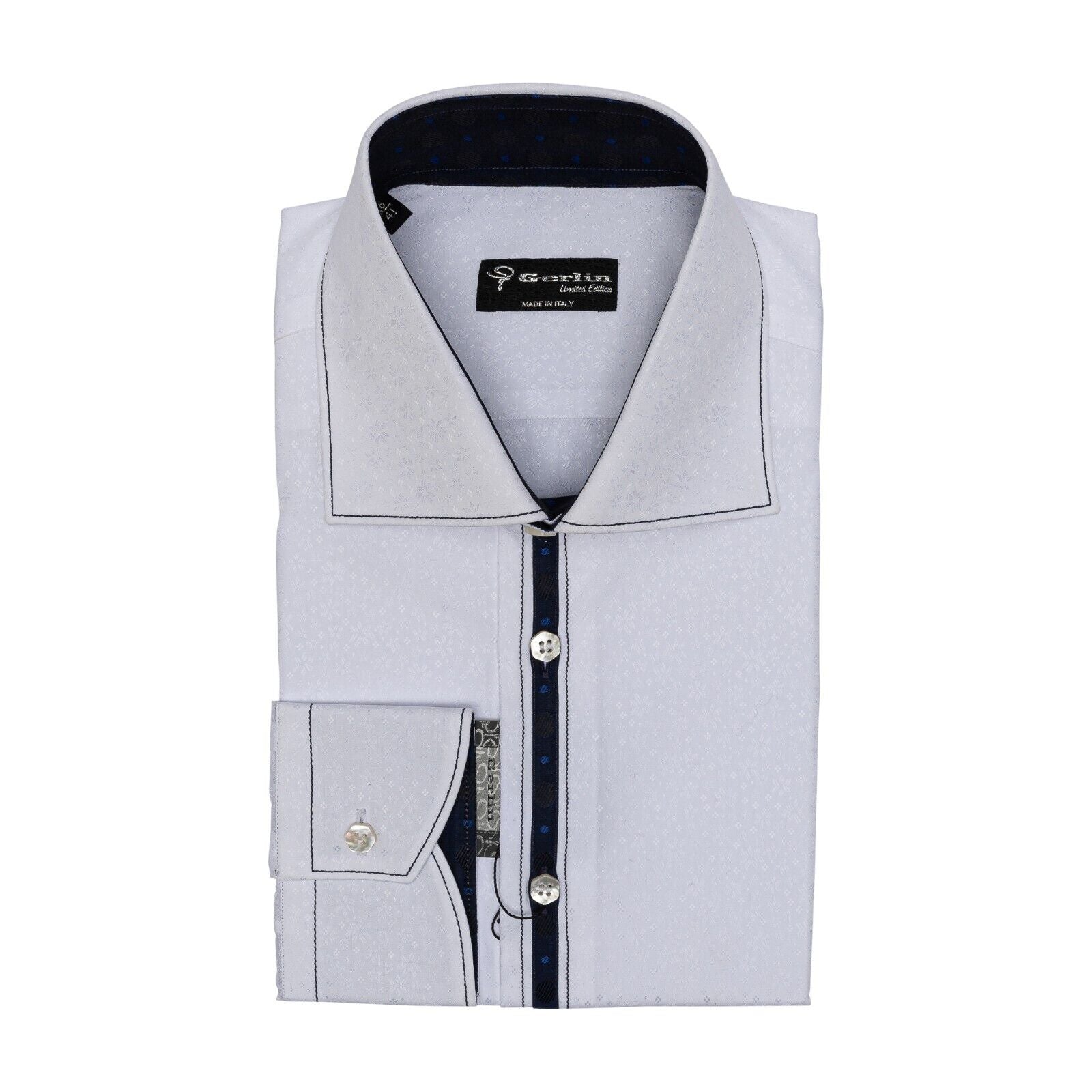 690$ LUXURY GERLIN Shirt White ALUMO Jacquard Cotton 16 - 41 3AT BIJAN
