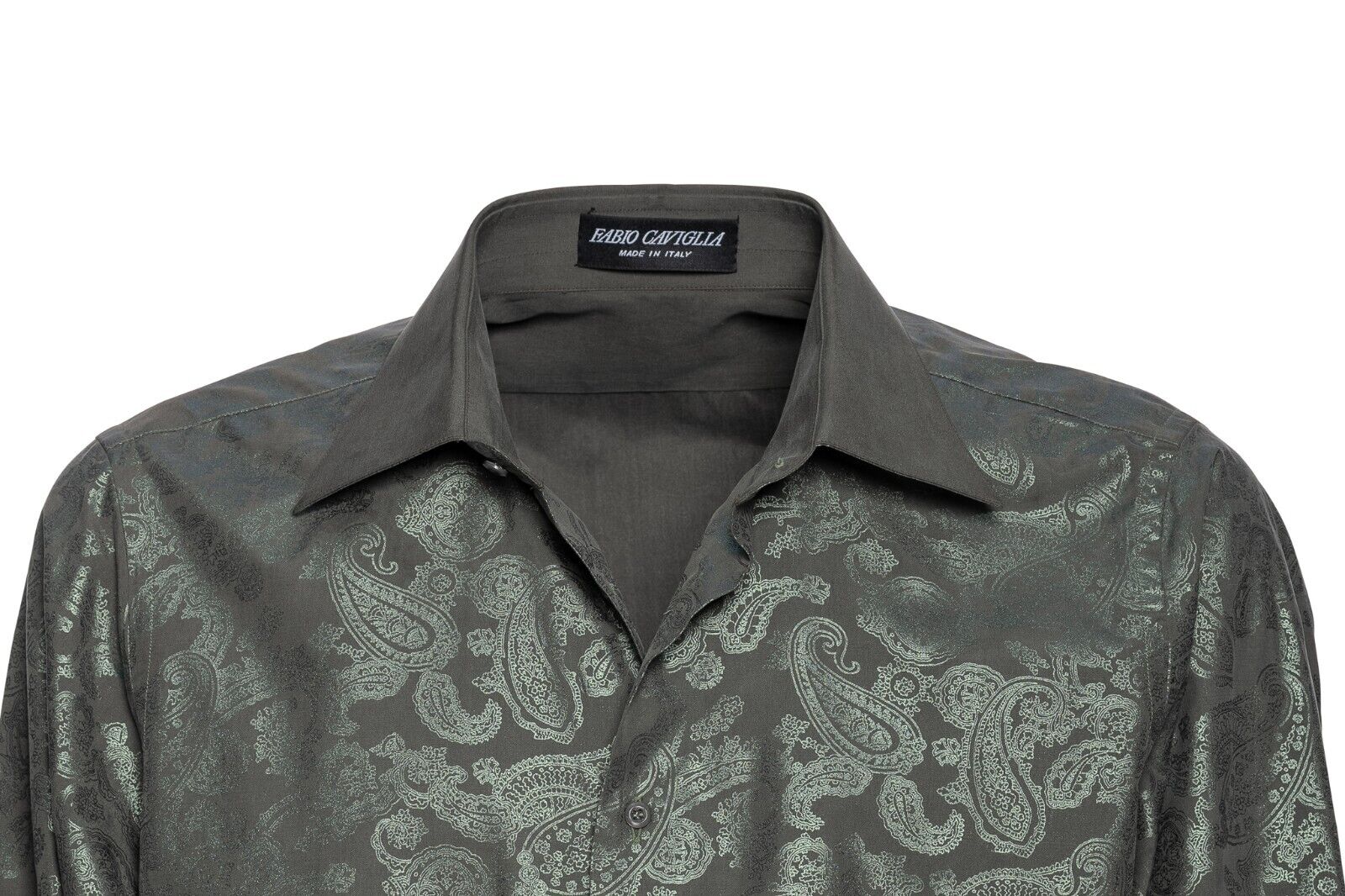 1200$ ITALIAN LUXURY FABIO CAVIGLIA Shirt Metallic "PAISLEY" 100% Cotton Size L