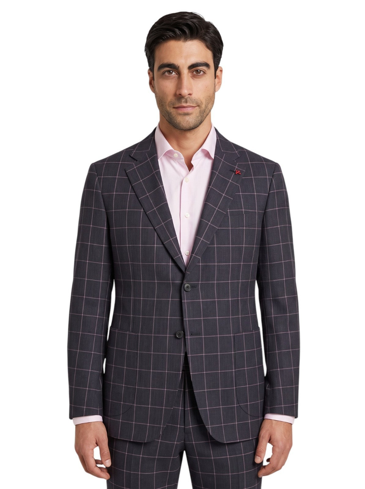 $6600 ISAIA "Capri" Suit Dark Blue - Pink Wool Windowpane 44 US / 54 EU 8R