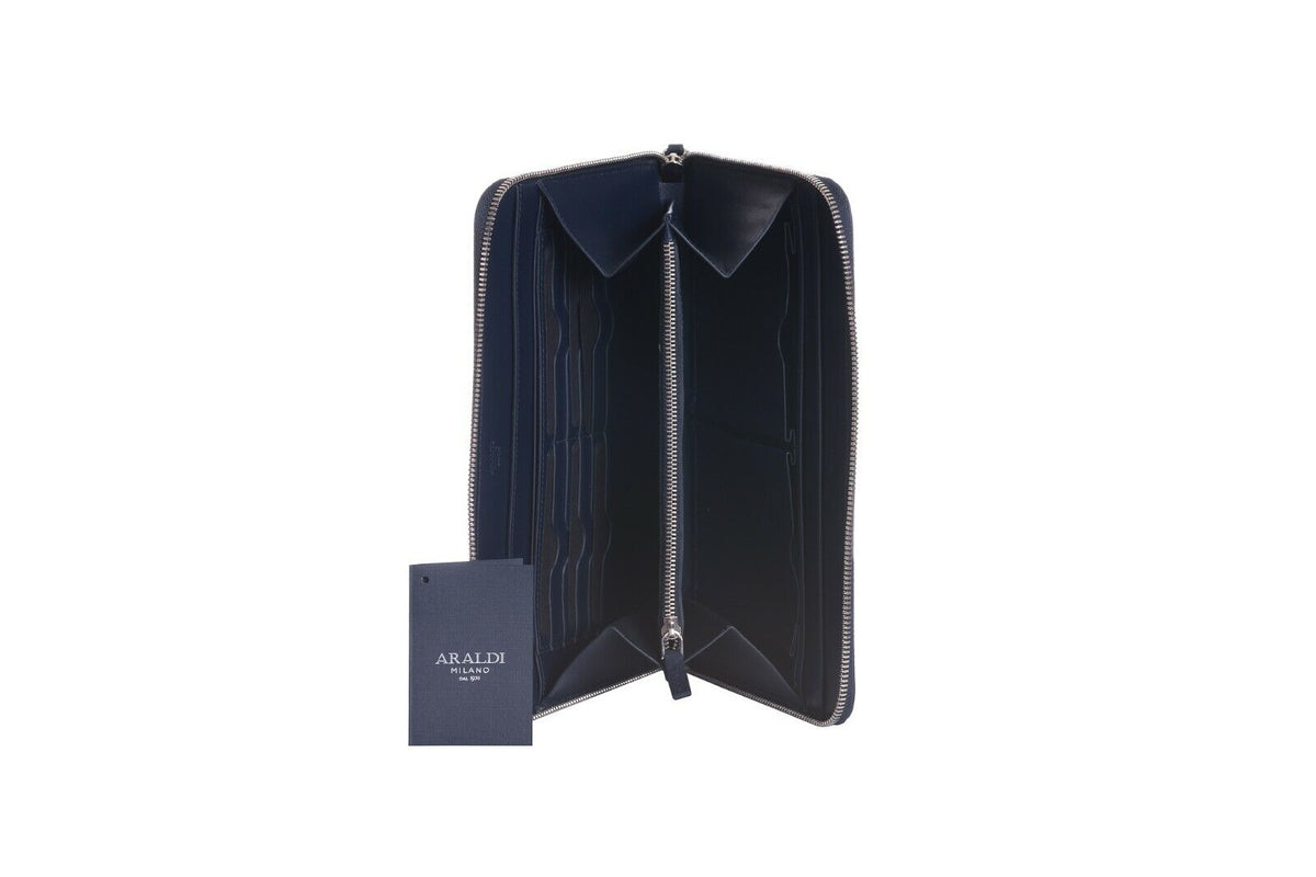 ARALDI MILANO 1930 Blue TAMPONATO Leather Clutch Bag Travel Wallet Handbag
