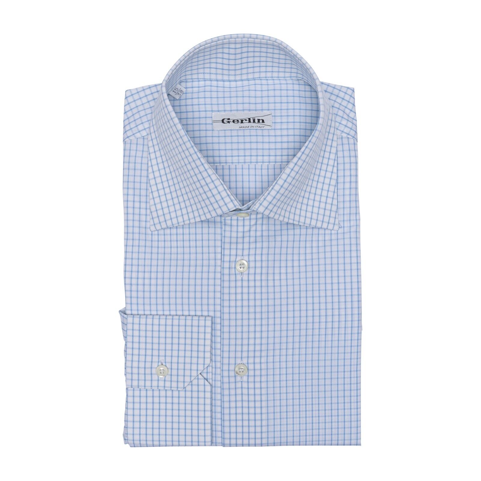 690$ LUXURY GERLIN Shirt White / Blue Check Cotton  4O ZILLI