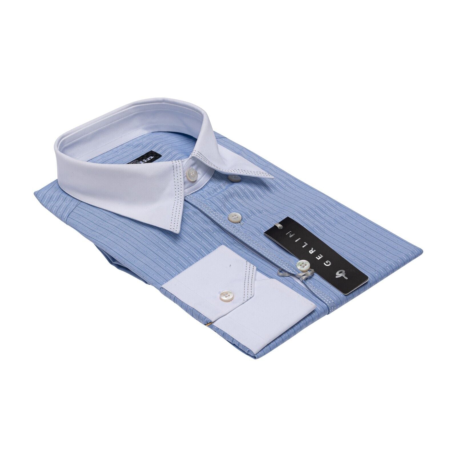 690$ LUXURY GERLIN Shirt POINT Striped Blue Cotton 16 - 41 3F ZILLI