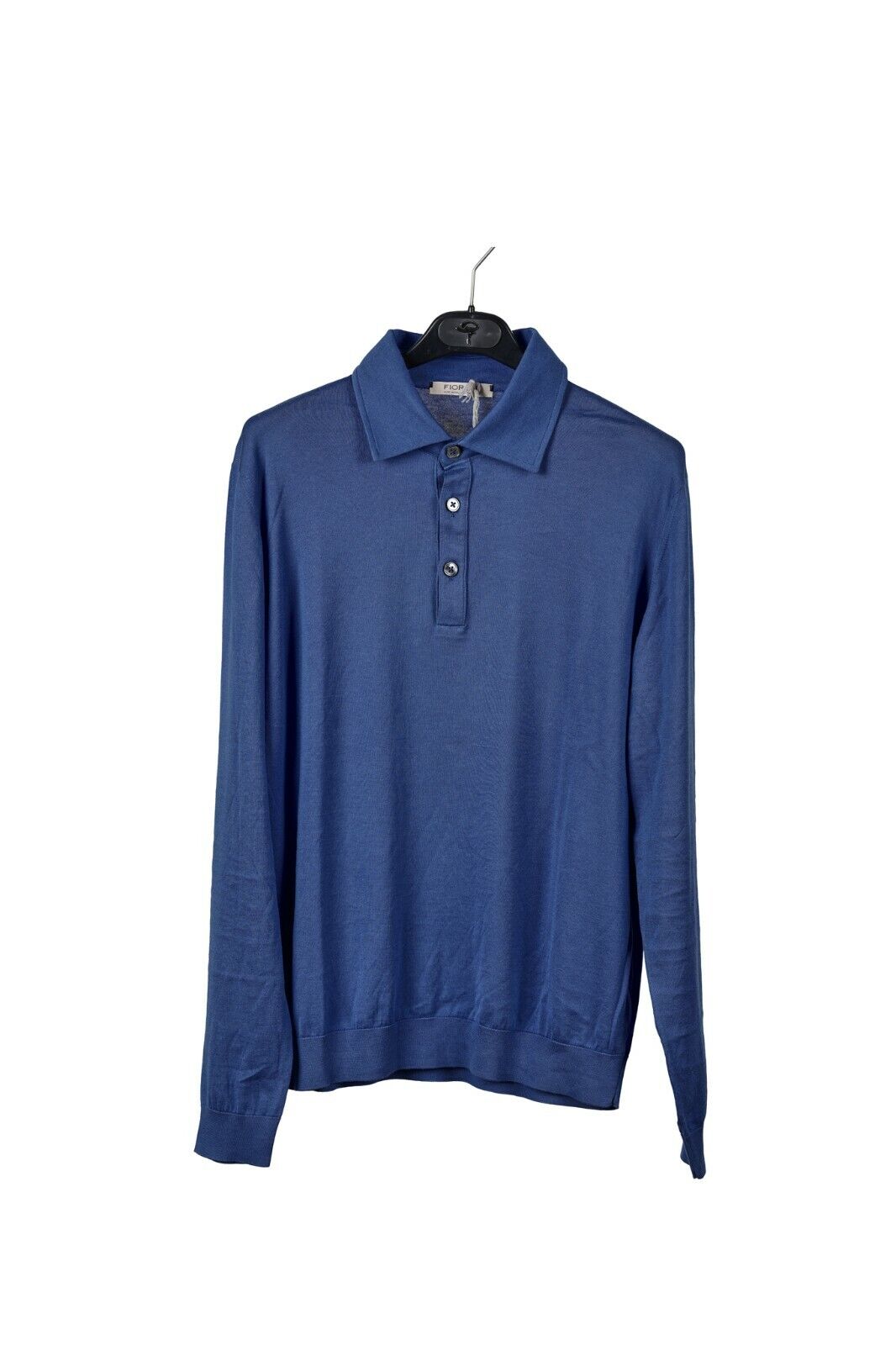 350$ Italian Luxury FIORONI CASHMERE by Attolini Sweater Knit Polo Cotton Blue