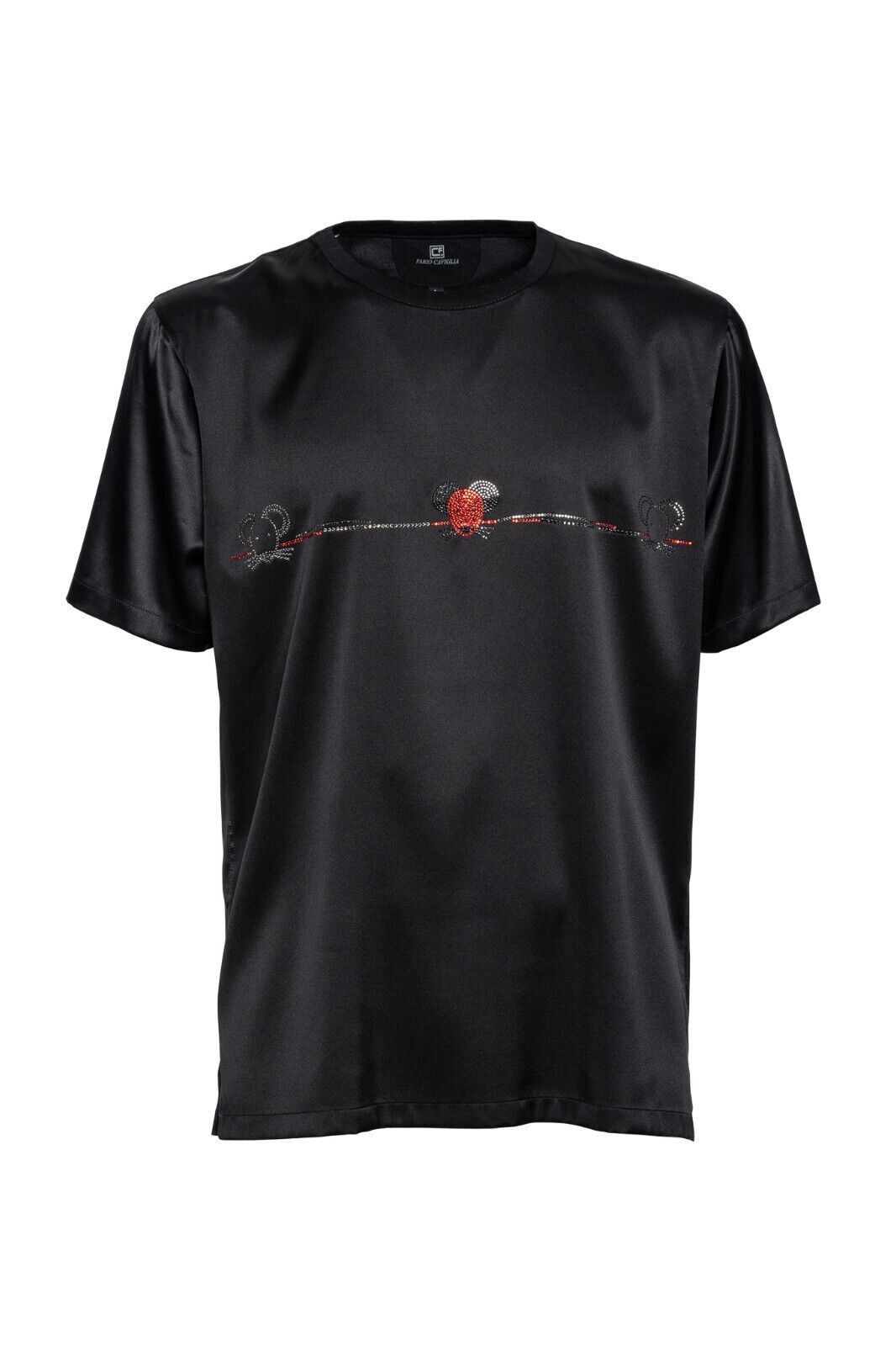 750$ LUXURY FABIO CAVIGLIA T-Shirt "MOUSE STRASS" 100% Silk COMO STRETCH Size L