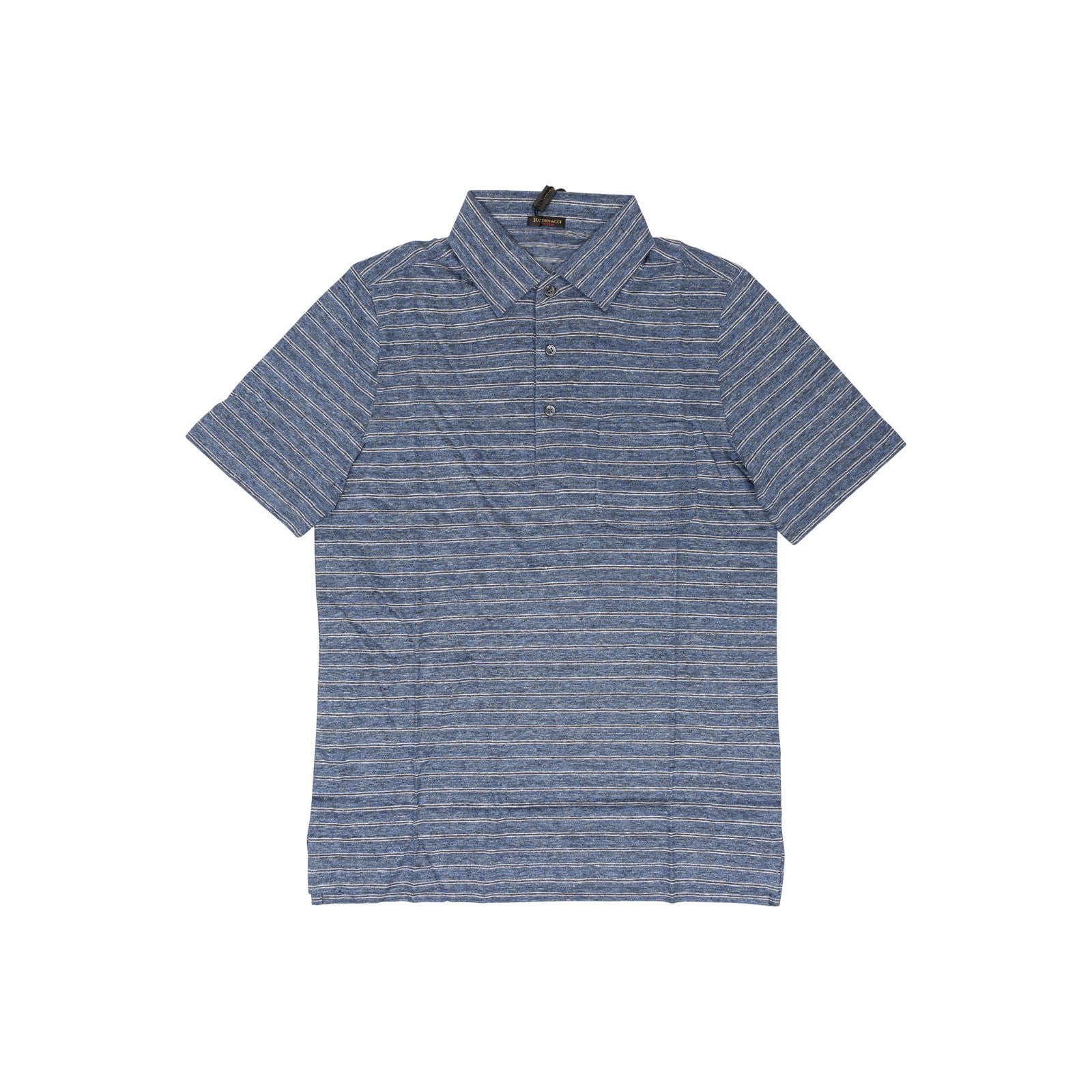 450$ RUBINACCI NAPOLI Blue Striped Polo Short Sleeve 100% Linen