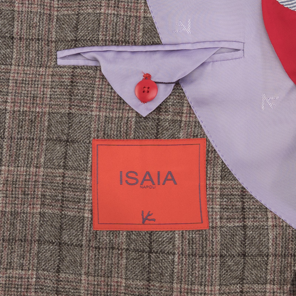 $6850 ISAIA NAPOLI "Capri" Gray - Dark Pink Suit Flannel Wool 40 US / 50 EU 7R