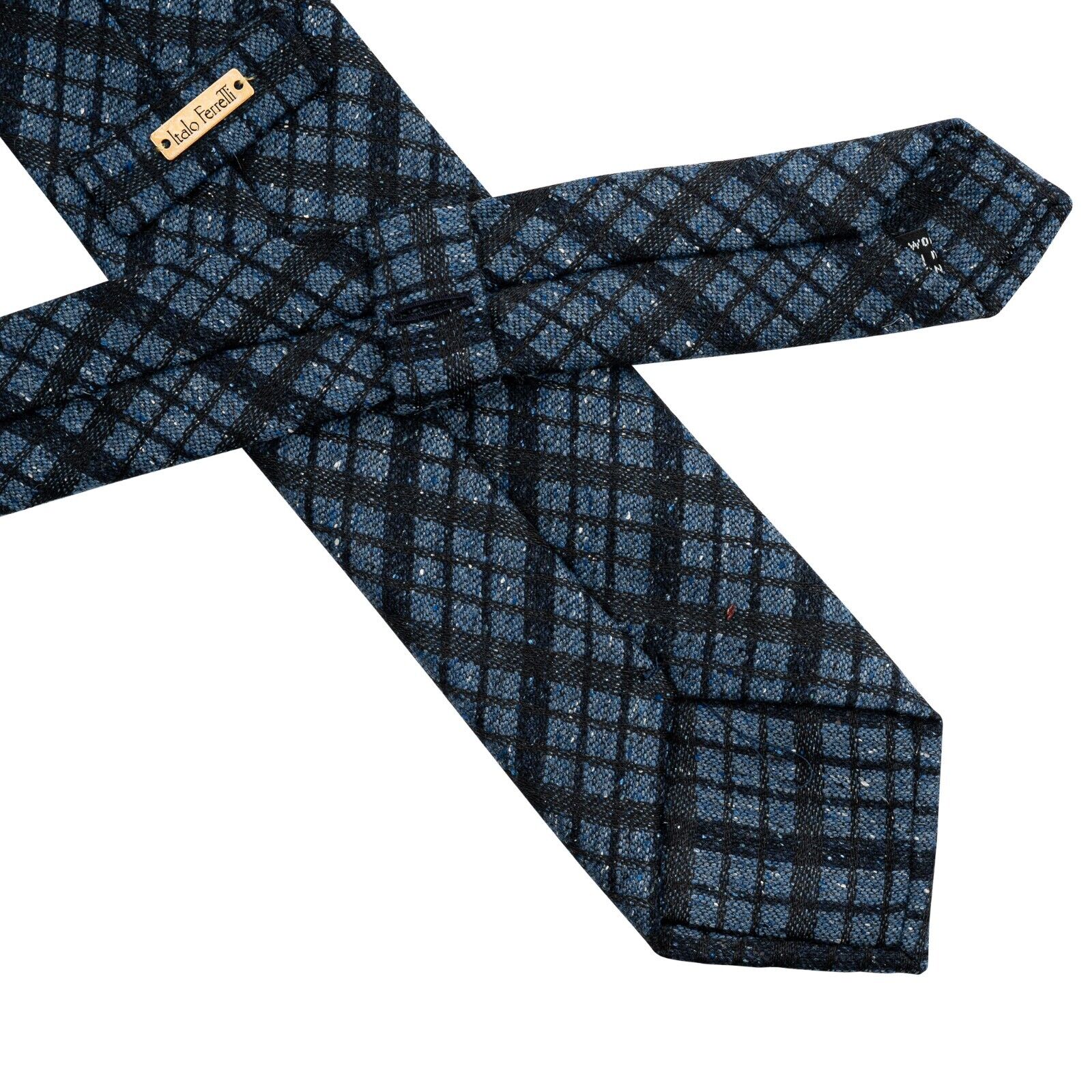 $290 ITALO FERRETTI Tie Check Dark Blue 100% Wool Handmade in Italy BIJAN