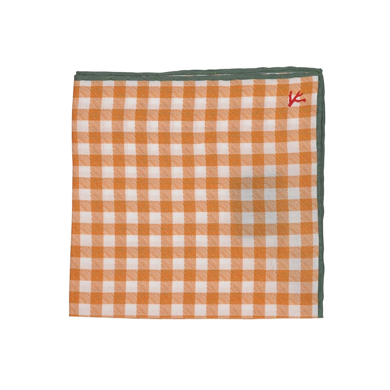 $160 ISAIA NAPOLI Silk Orange Cheks Pocket Square Hand-Rolled