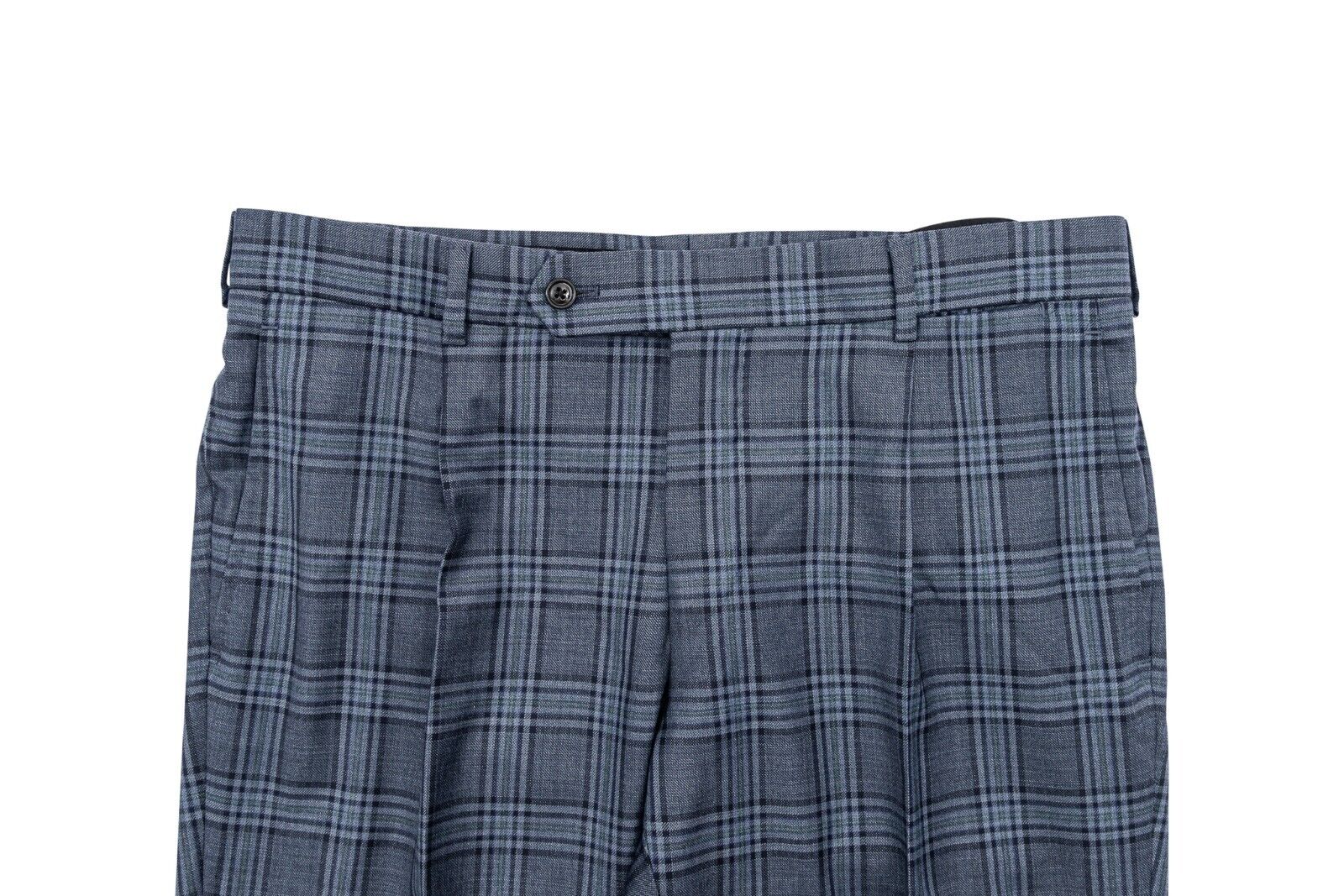 320$ BELVEST Blue Checks Dress Pant Fine Wool 32 US / 48 EU   Made in Italy