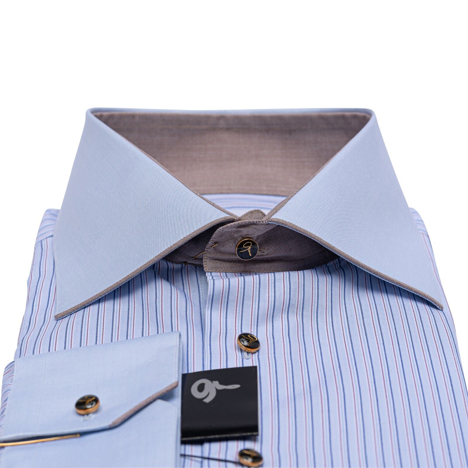 690$ LUXURY GERLIN Shirt Striped Blue "VESUVIO" Cotton 2F ZILLI