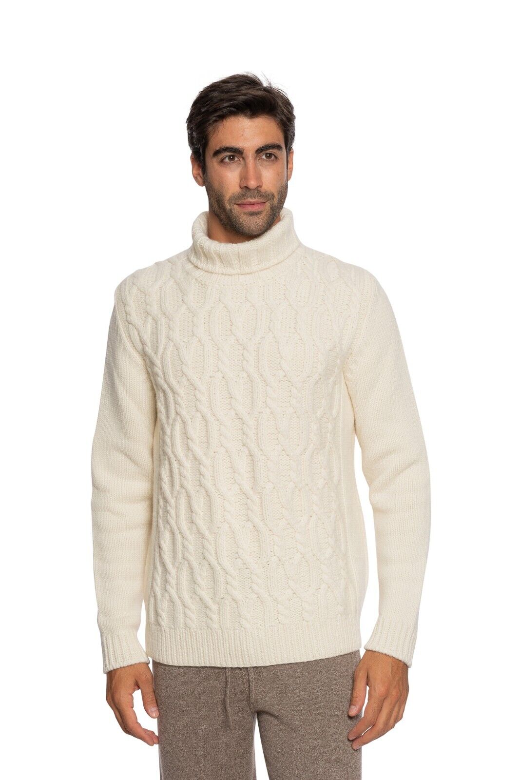 $2200 FEDELI CASHMERE Ivory Cable-Knit Sweater Thick 100% Cashmere "HAND KNIT"