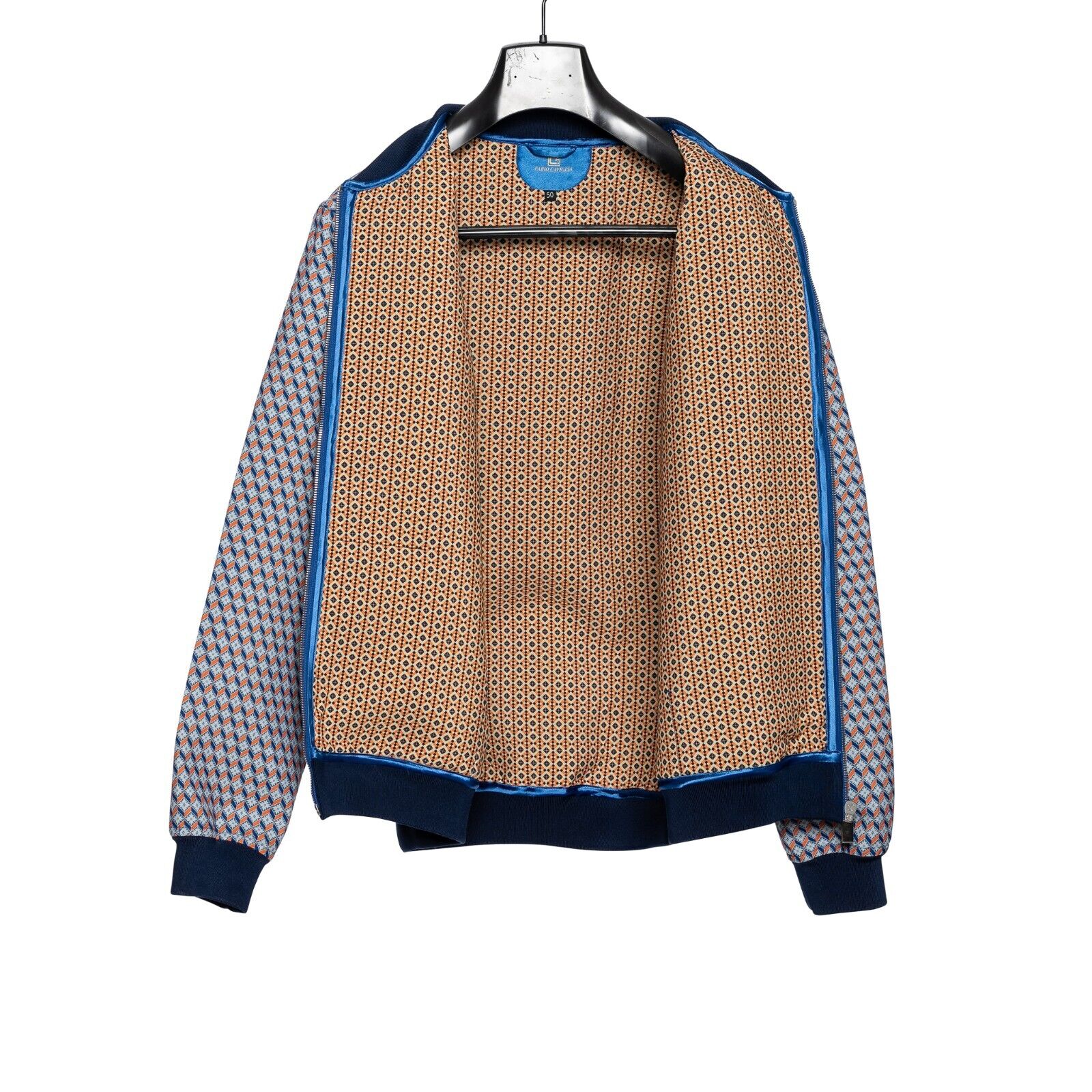 1600$ FABIO CAVIGLIA Bomber Jacket "MEDALLION" Blue / Orange 40 US / 50 EU