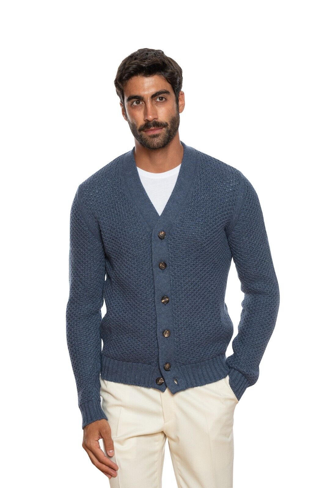 750$ DELLA CIANA CASHMERE Cardigan Thick Waffle Wool Merinos Superior / Cashmere