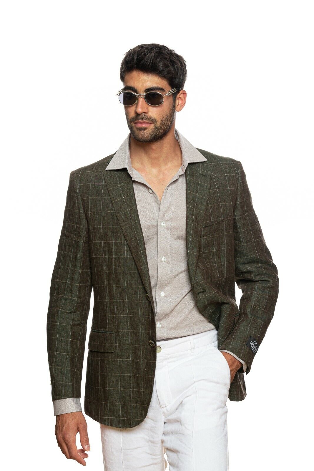 BELVEST Hand Made in Italy Jacket Pure Linen Checks Dark Green 40 US 50 EU 6 R