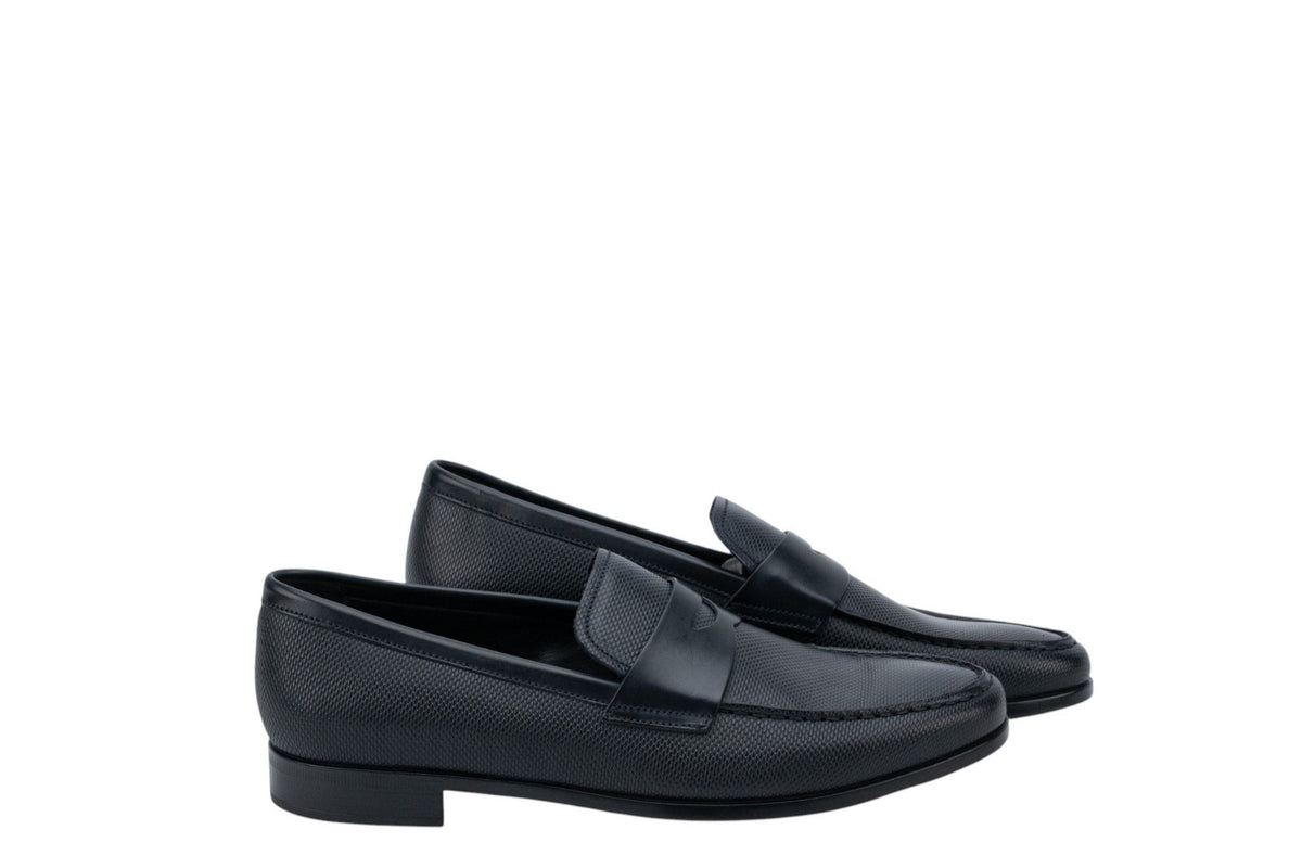 1150$ GIORGIO ARMANI Penny Loafers Shoes Blue Textured Leather 6 UK 7 US 40 IT
