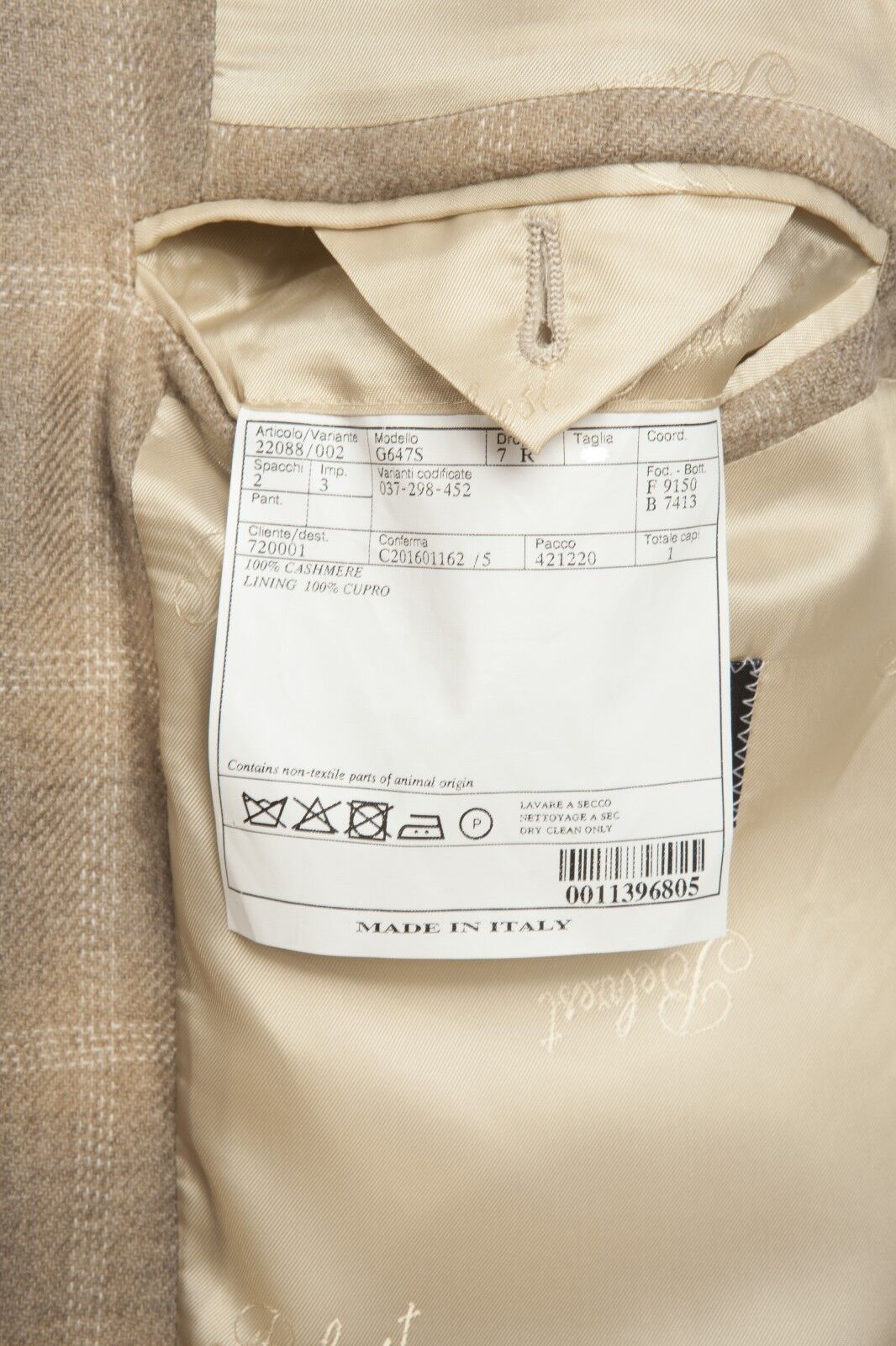$2790 BELVEST Beige Check Pure Cashmere Jacket 40 US / 50 EU Drop 7R