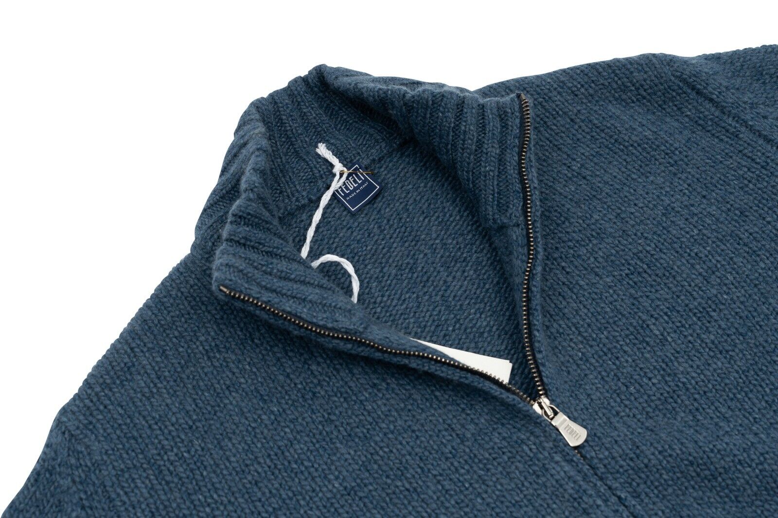 $2290 FEDELI CASHMERE "Malfilè" Blue Cardigan Jacket Full Zip Cashmer