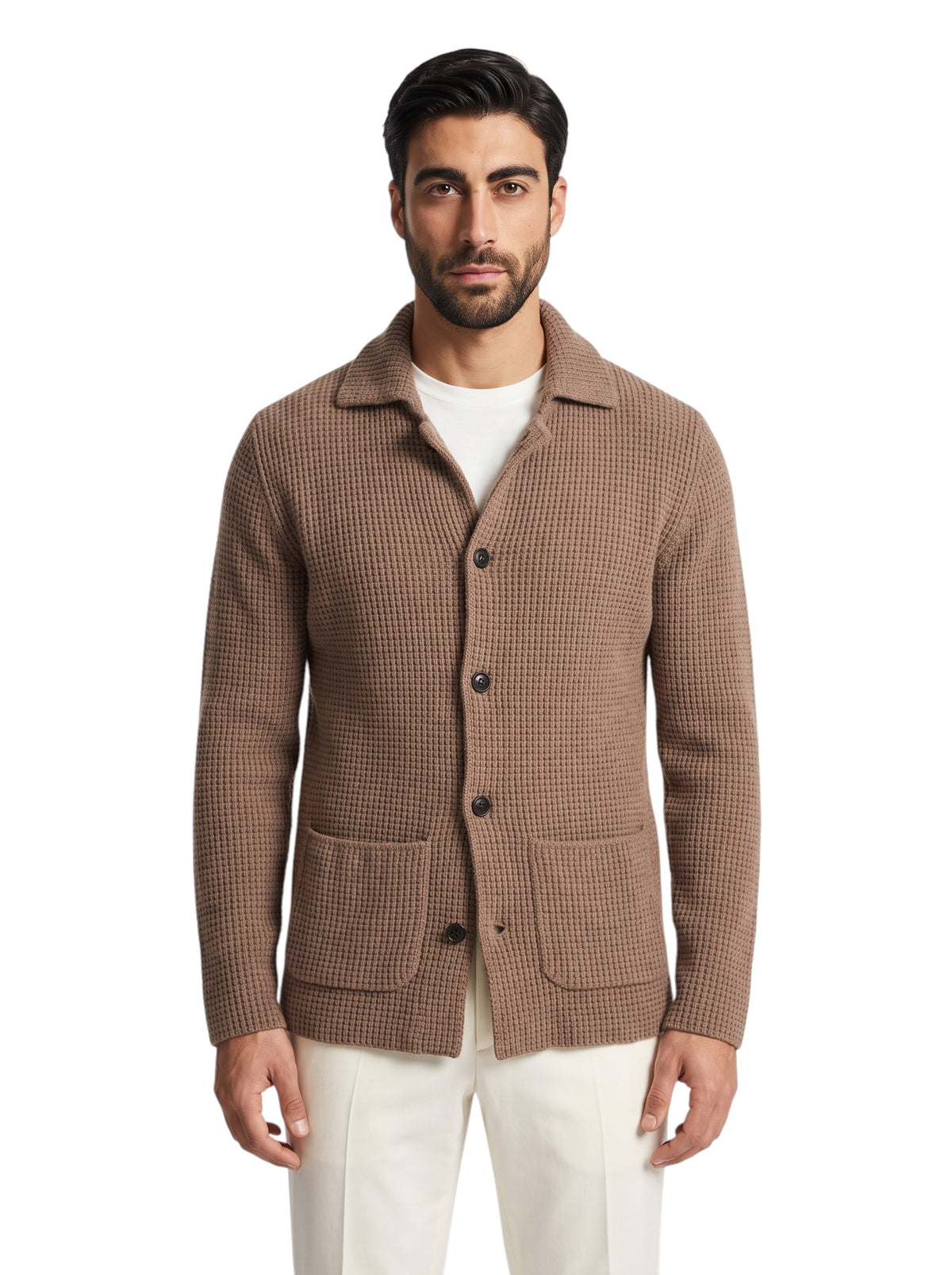 RUBINACCI NAPOLI Cardigan Jacket 100% Ribbed Cashmere Brown 40 US / 50 EU