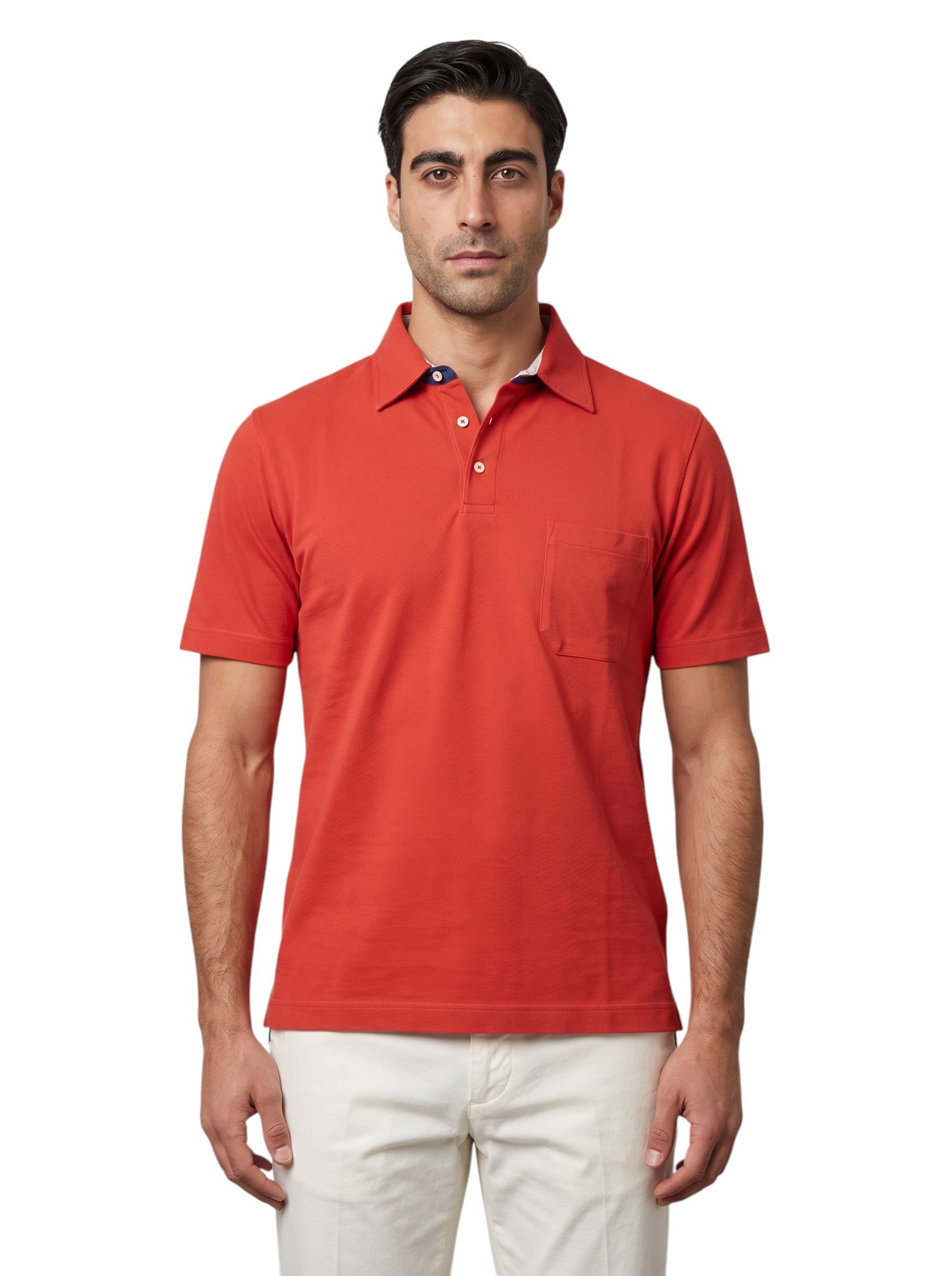 FEDELI Red Polo Cotton Pique Pocket 38 US / 48 IT