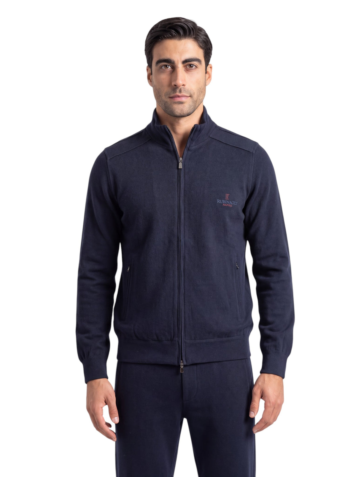 Tuta RUBINACCI Blu LORO PIANA Lana Cashmere + Dettagli in Pelle