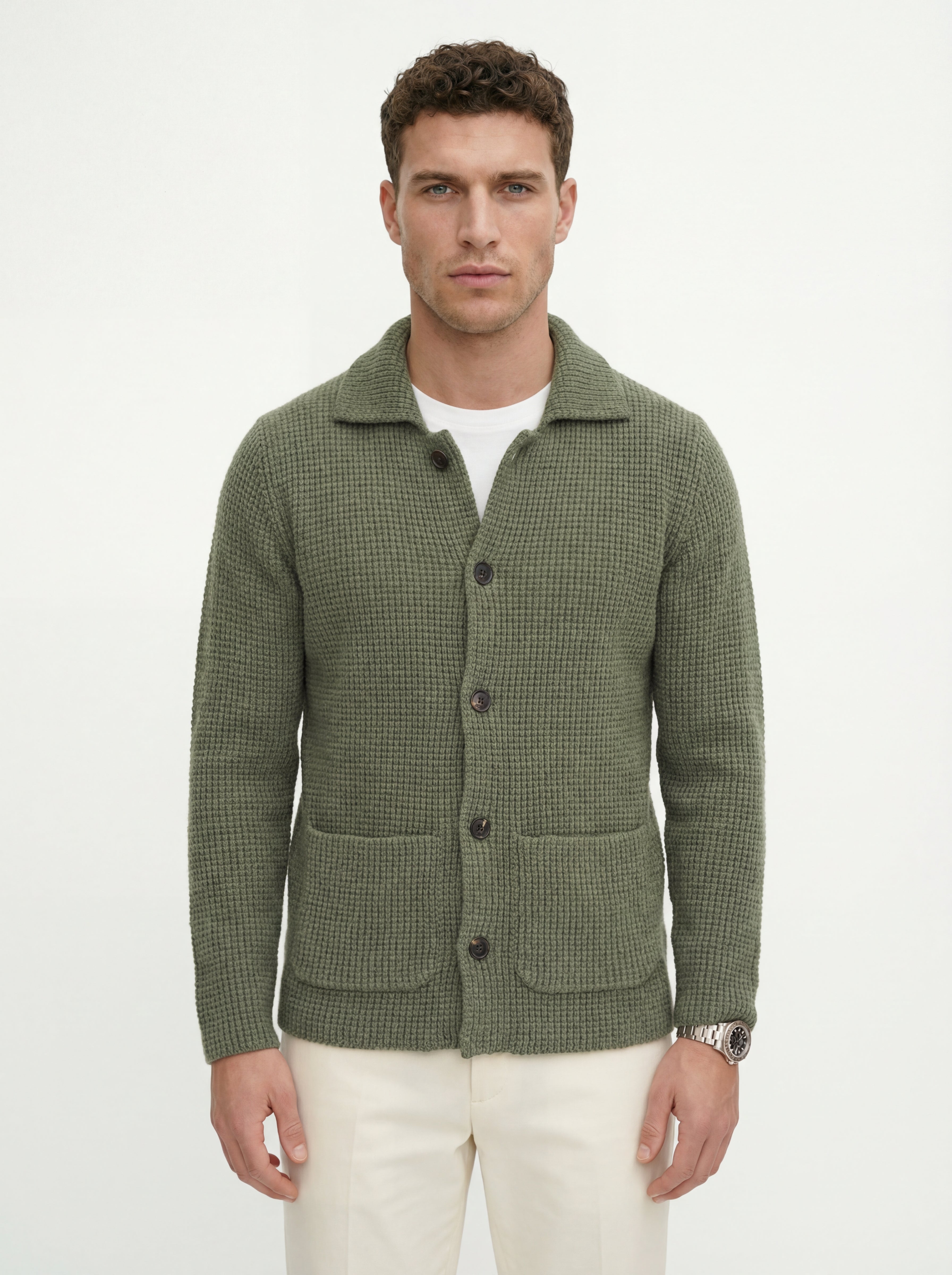 RUBINACCI NAPOLI Cardigan Jacket 100% Ribbed Cashmere Green