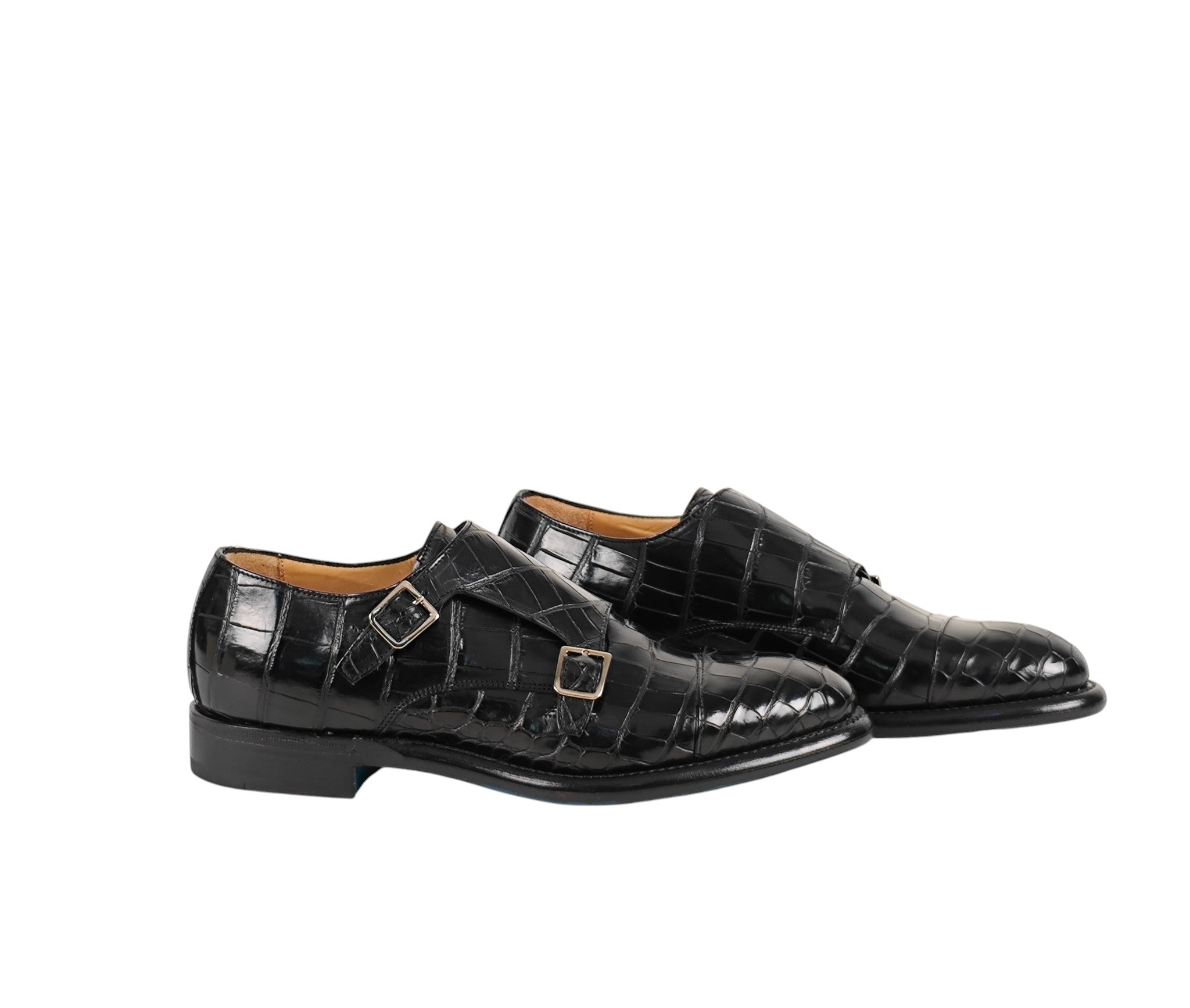 SUTOR MANTELLASSI Black Goodyear Double Monk Shoes Alligator