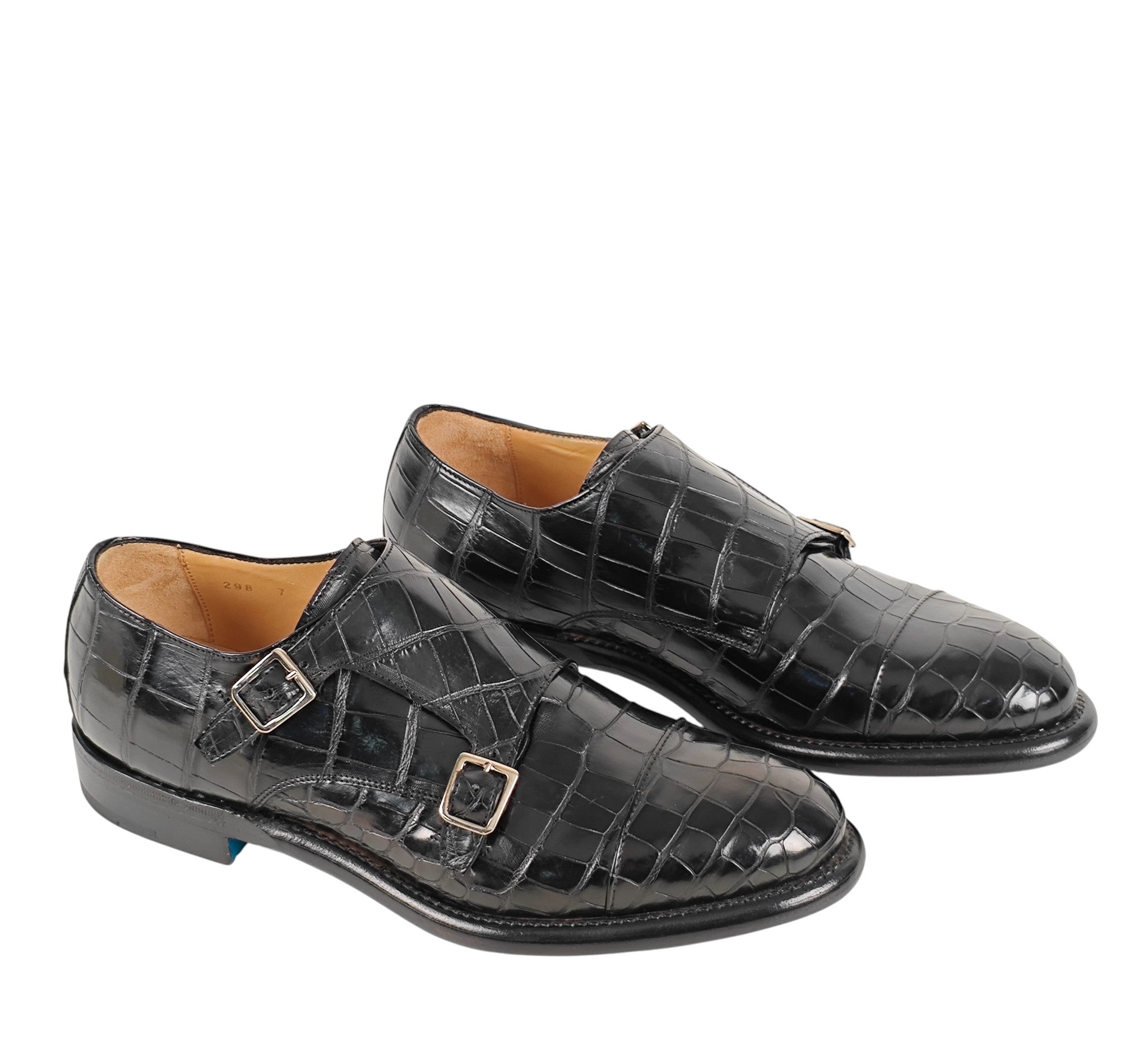 SUTOR MANTELLASSI Black Goodyear Double Monk Shoes Alligator