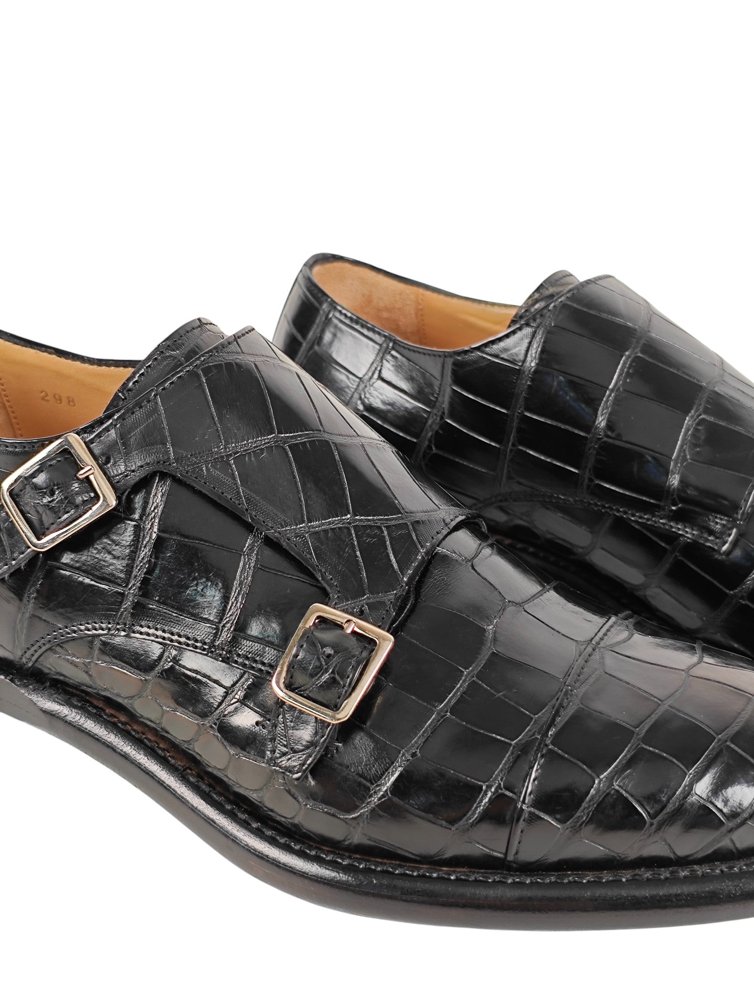 SUTOR MANTELLASSI Black Goodyear Double Monk Shoes Alligator