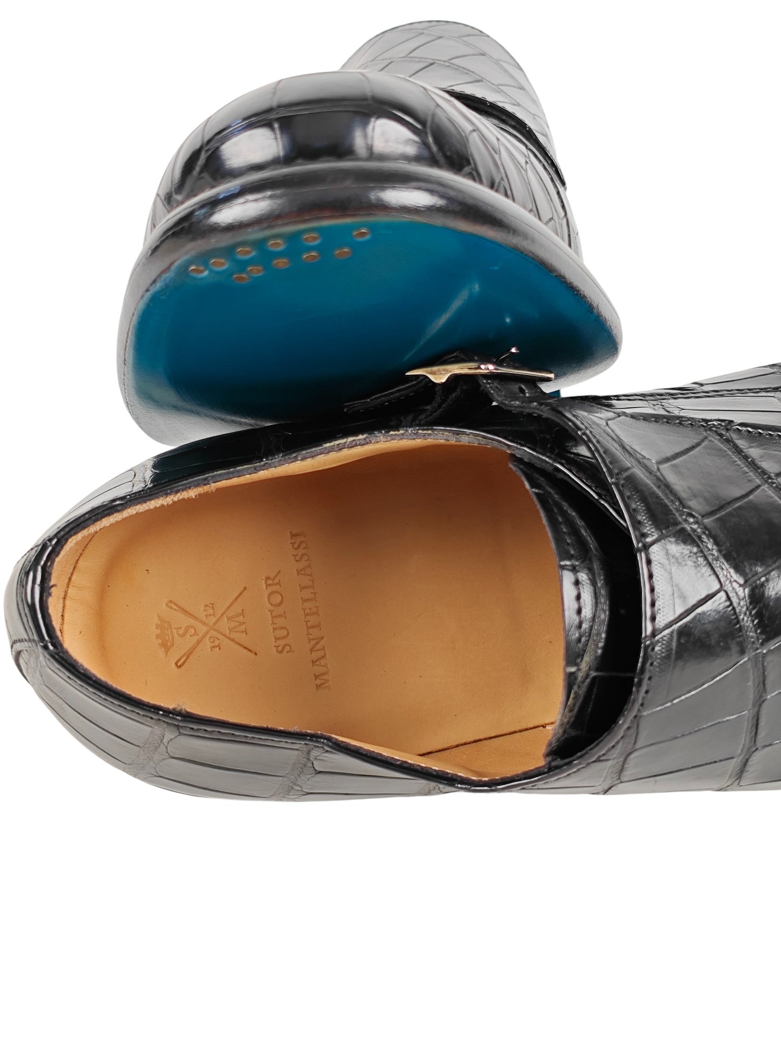 SUTOR MANTELLASSI Black Goodyear Double Monk Shoes Alligator