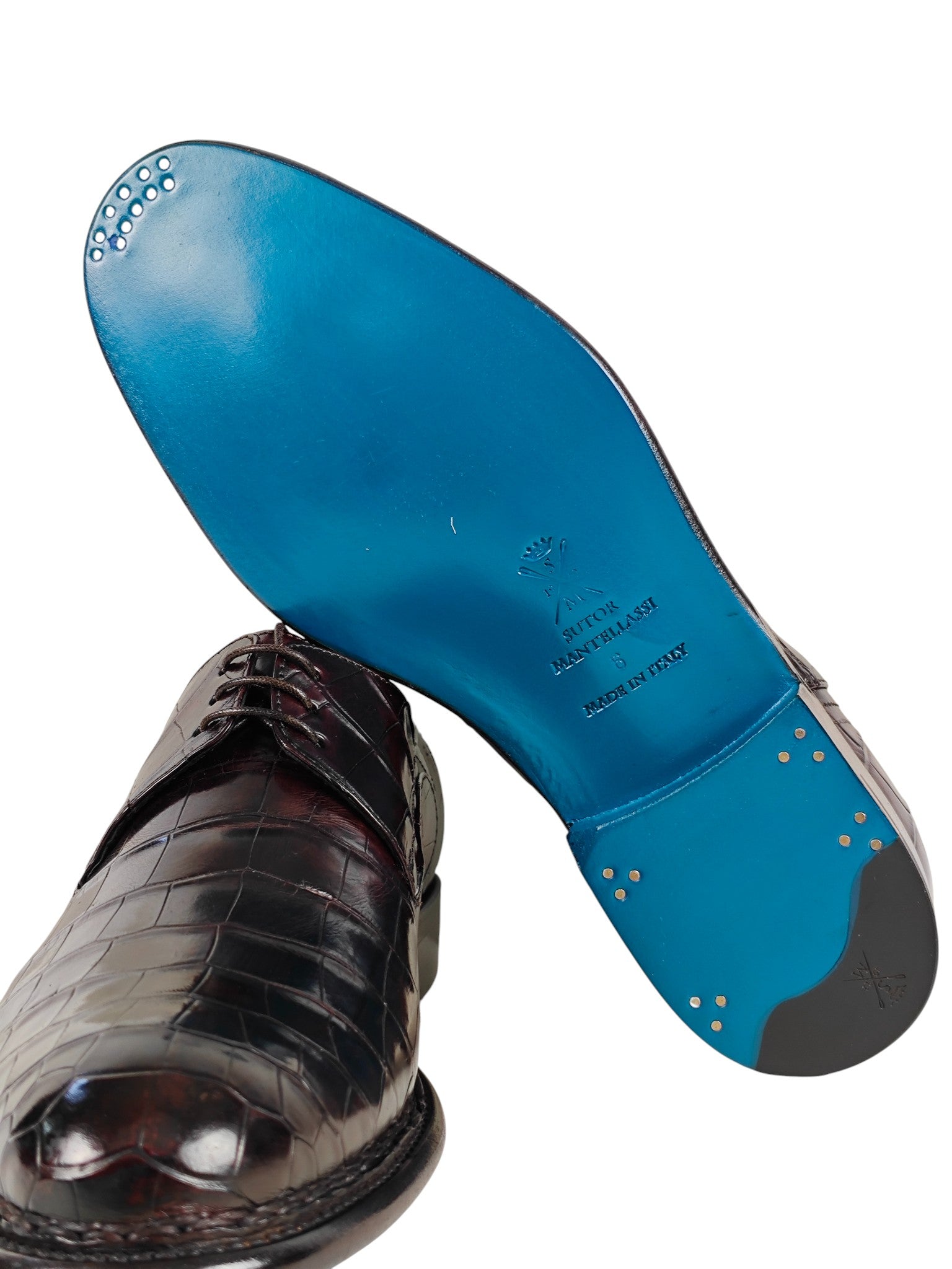 SUTOR MANTELLASSI Brown Goodyear Derby Shoes 100% Alligator