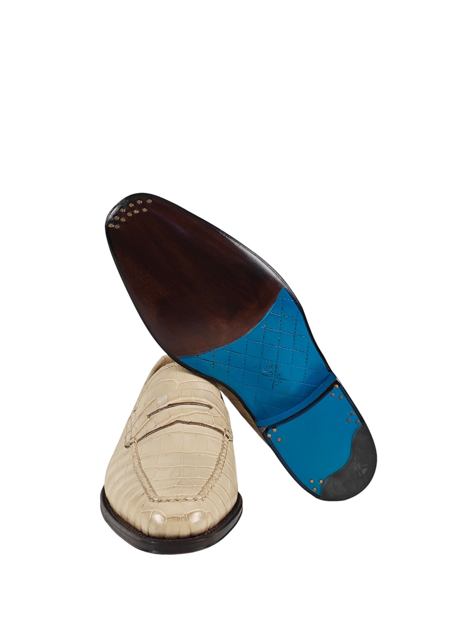 SUTOR MANTELLASSI Beige Goodyear Penny Loafer Shoes 100% Alligator