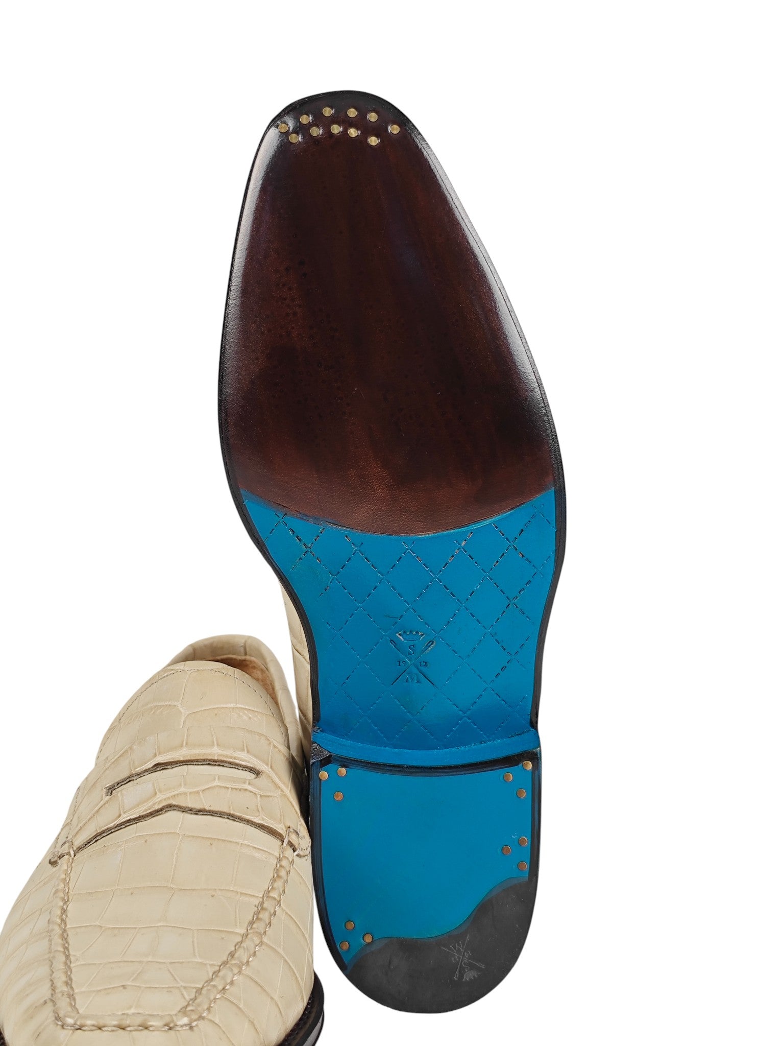 SUTOR MANTELLASSI Beige Goodyear Penny Loafer Shoes 100% Alligator