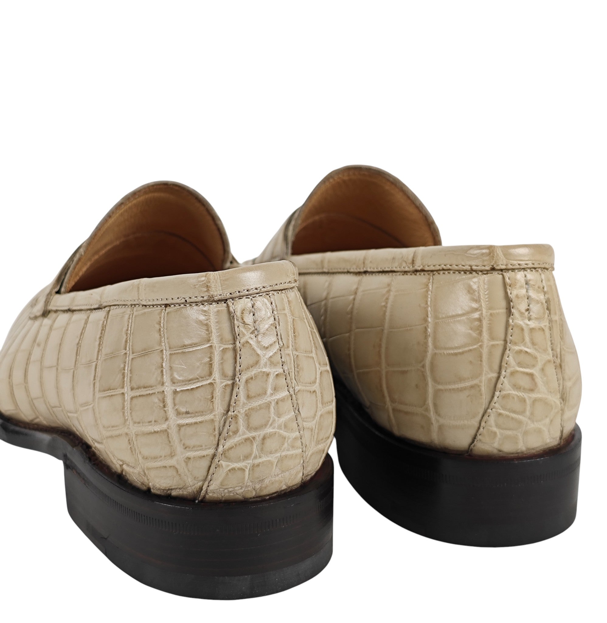 SUTOR MANTELLASSI Beige Goodyear Penny Loafer Shoes 100% Alligator