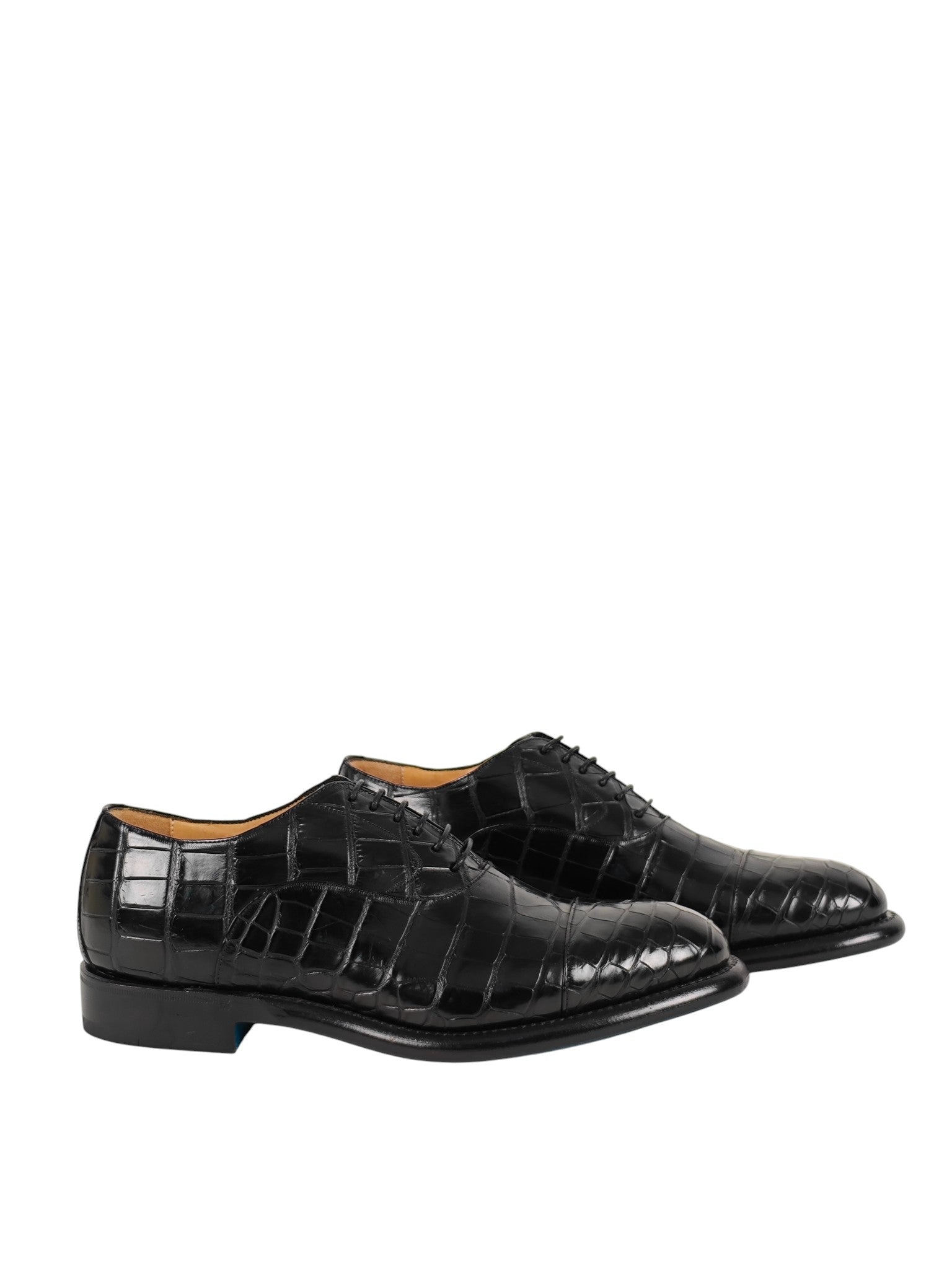 SUTOR MANTELLASSI Black Goodyear Oxford Shoes 100% Alligator