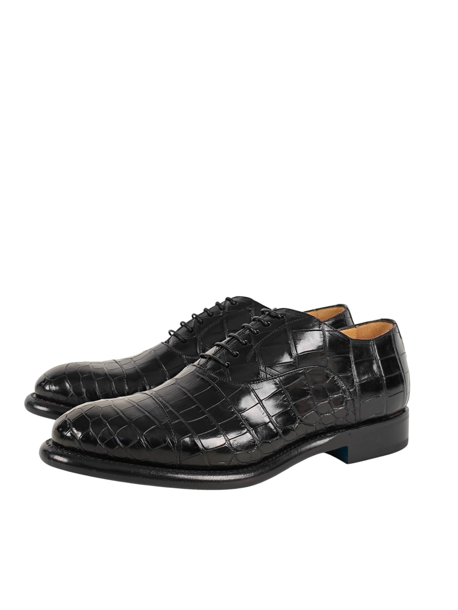 SUTOR MANTELLASSI Black Goodyear Oxford Shoes 100% Alligator