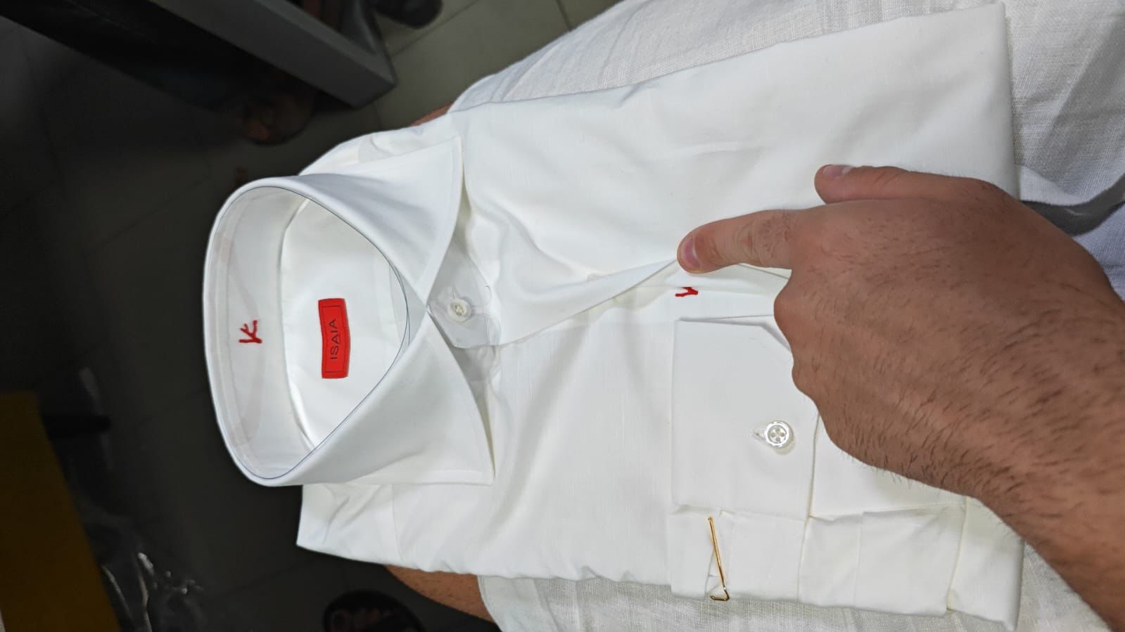 isaia shirt cotton linen white 16.5 US