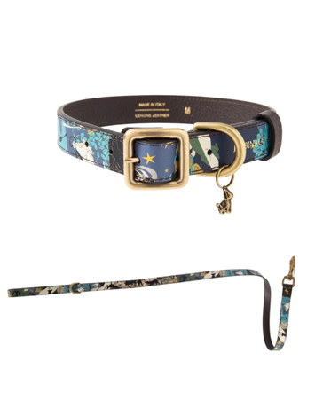 POLDO X RUBINACCI NAPOLI Collar + LeashLeather Blue "La Greca"