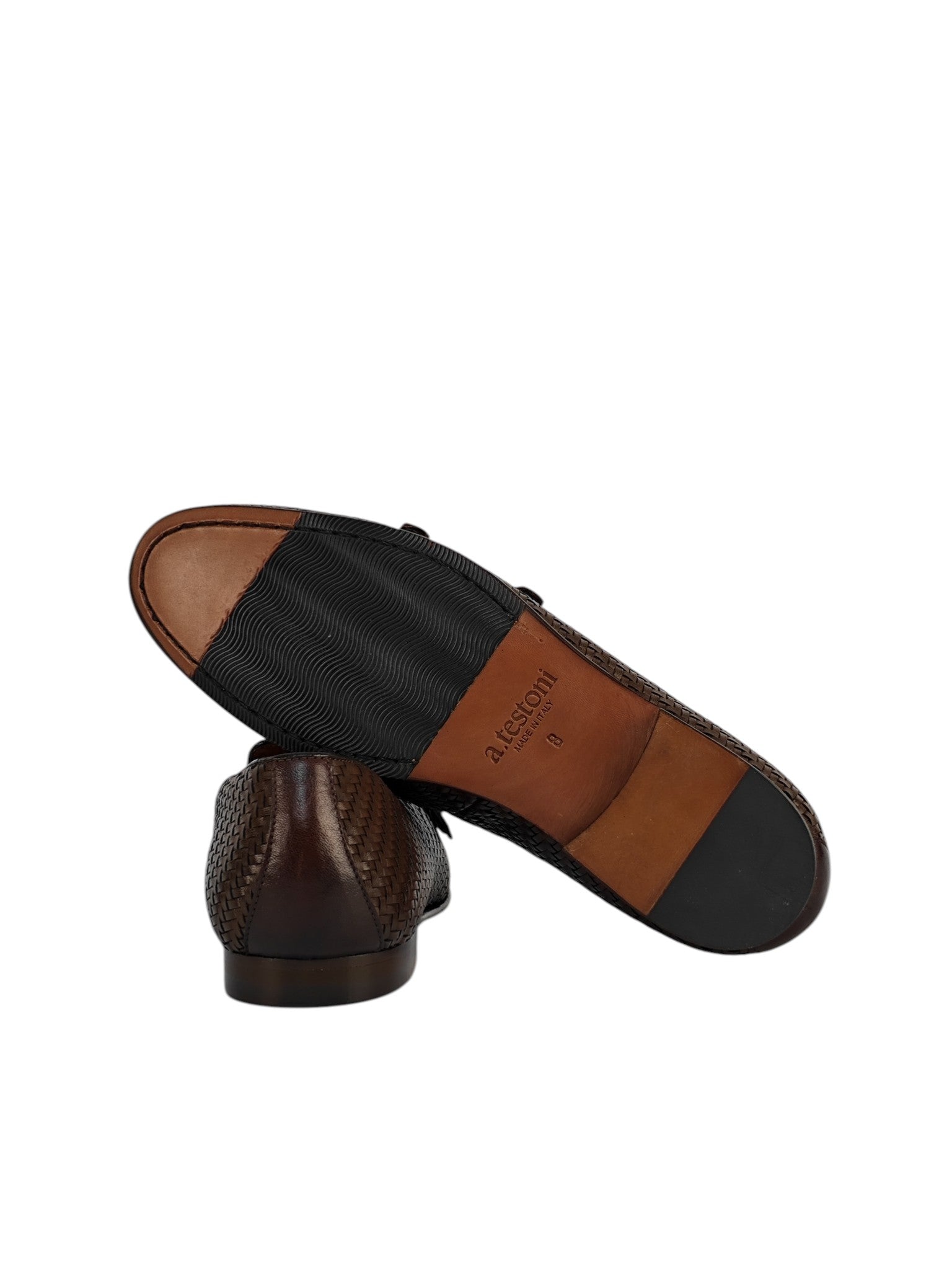 TESTONI Brown Loafer Monk Shoes Woven Calf 8 UK / 9 US / 42 IT