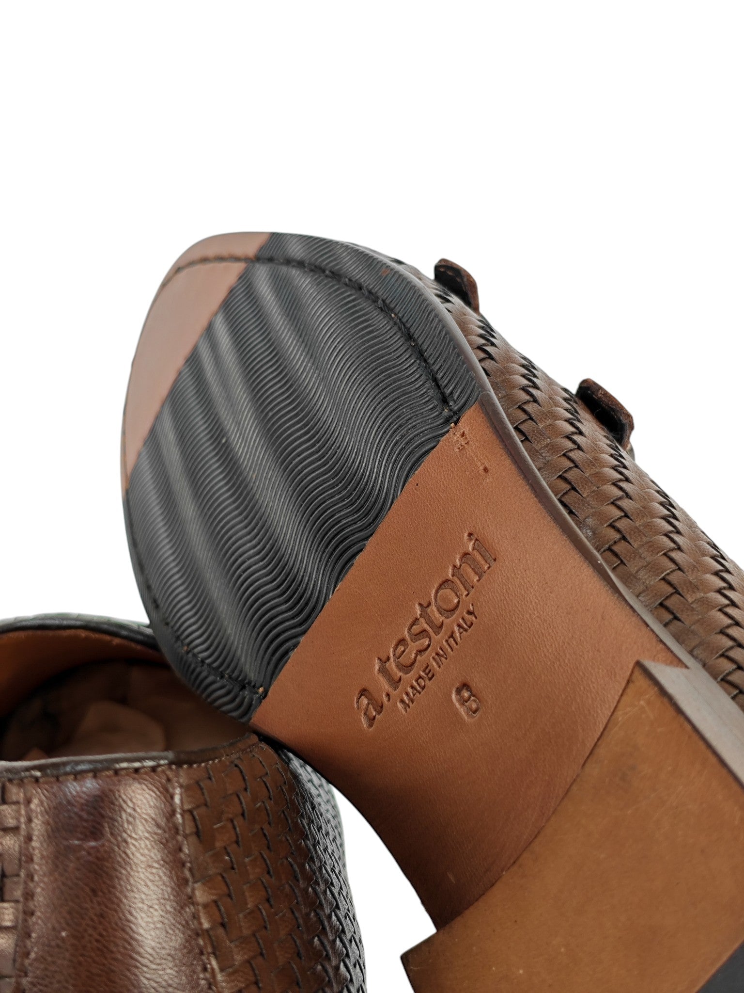 TESTONI Brown Loafer Monk Shoes Woven Calf 8 UK / 9 US / 42 IT