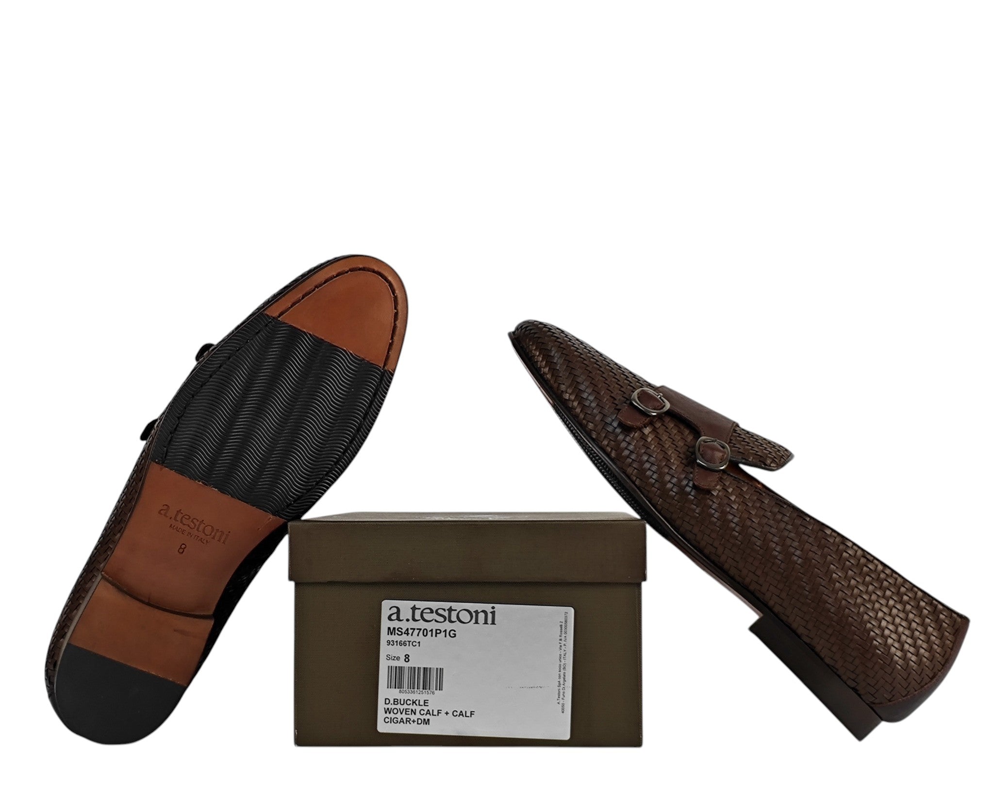 TESTONI Brown Loafer Monk Shoes Woven Calf 8 UK / 9 US / 42 IT