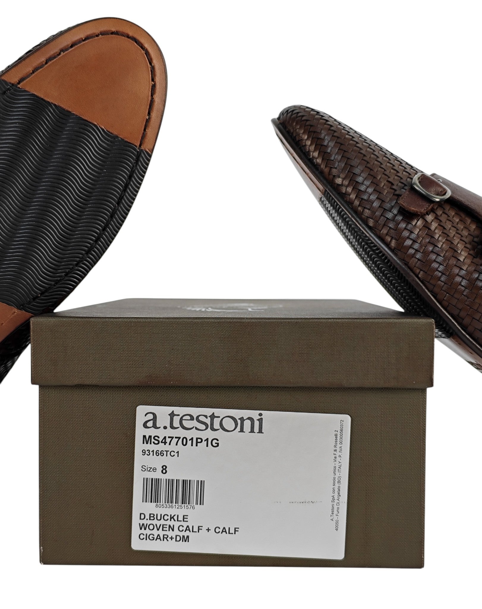 TESTONI Brown Loafer Monk Shoes Woven Calf 8 UK / 9 US / 42 IT